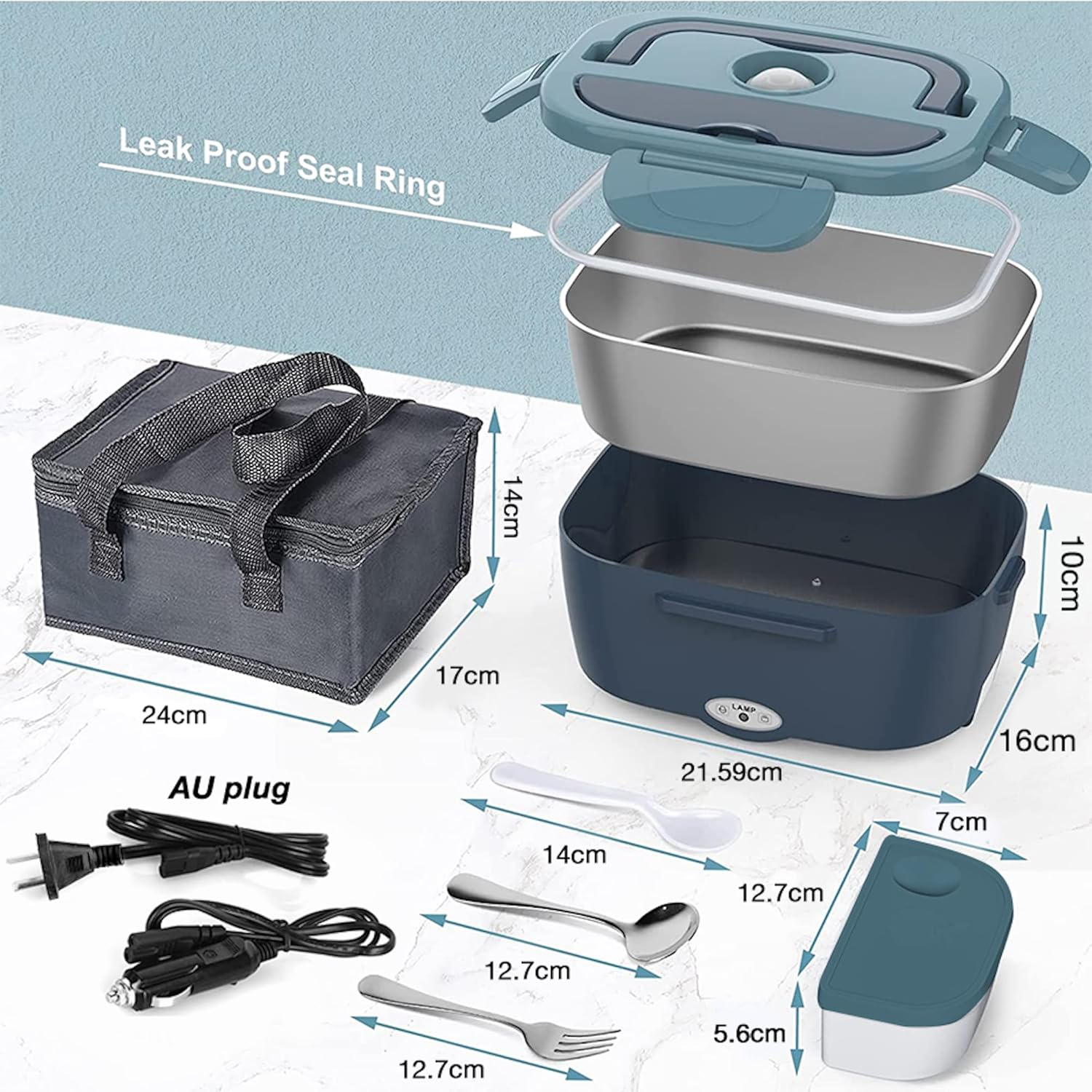 Electric Lunch Box 80W Food Heater for Adults, 240V Portable Lunch Warmer for Car/Truck/Office, Includes SS Fork & Spoon, Insulated Carry Bag image number 3