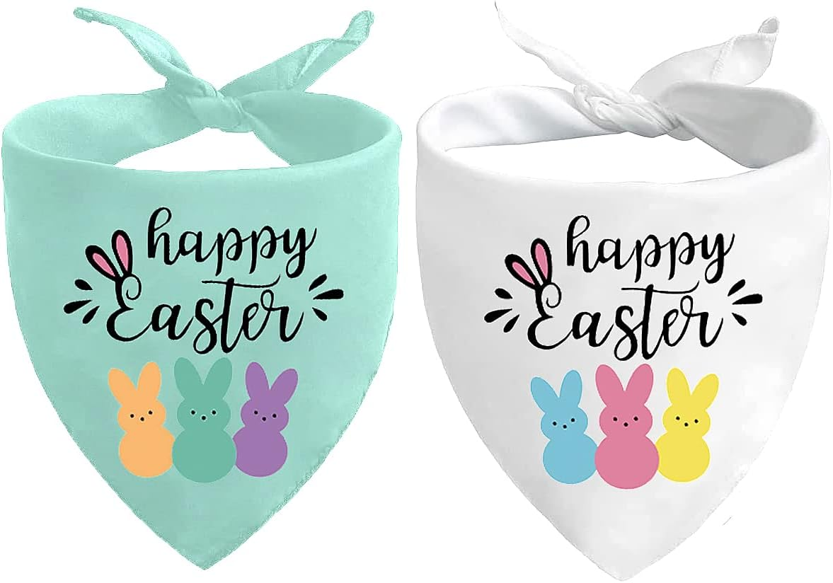 Easter Dog Bandanas Puppy Scarf - Happy Easter Peeps Dog Outfits - 2 Pcs Adjustable Triangle Double-Layer Reversible Pet Bandanas for Small Medium Large Dogs image number 3