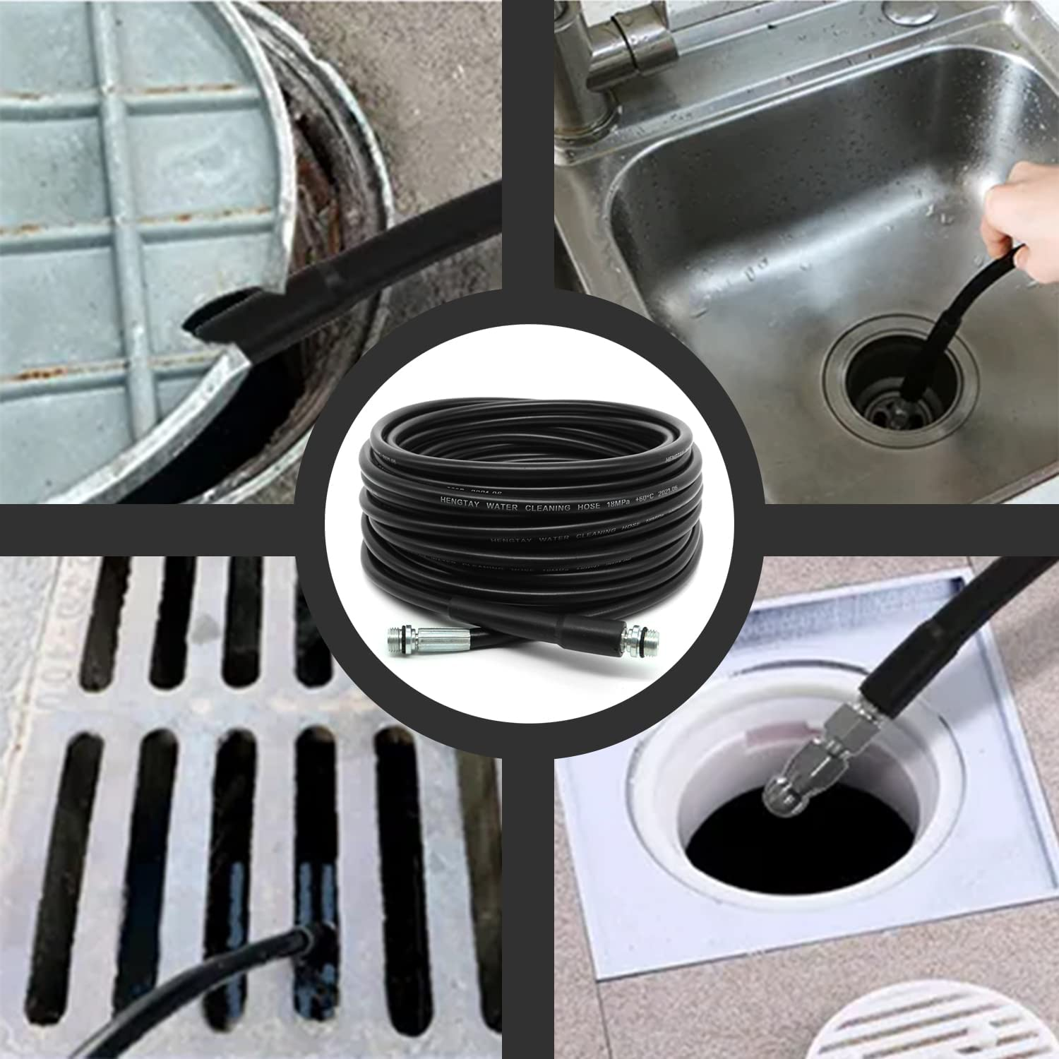 Pressure Washer Drain Pipe Hose Cleaning Kit for Karcher K2-K7 Series and LAVOR Pressure Washer, with Jet Nozzle and Rotating Jet Nozzle, 15 M/50FT, 180 Bar and 2700 PSI image number 2