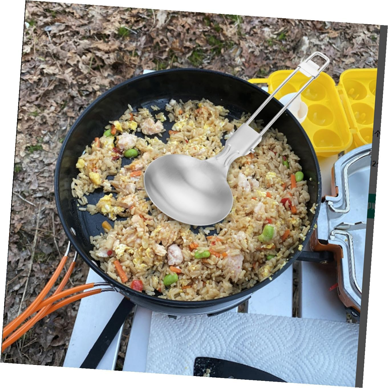 Kisangel Ergonomic Folding Spoon Multi-Use Camping Cooking Utensil Reusable Travel Cutlery Stainless Steel Soup Ladle for Outdoor Adventures image number 6