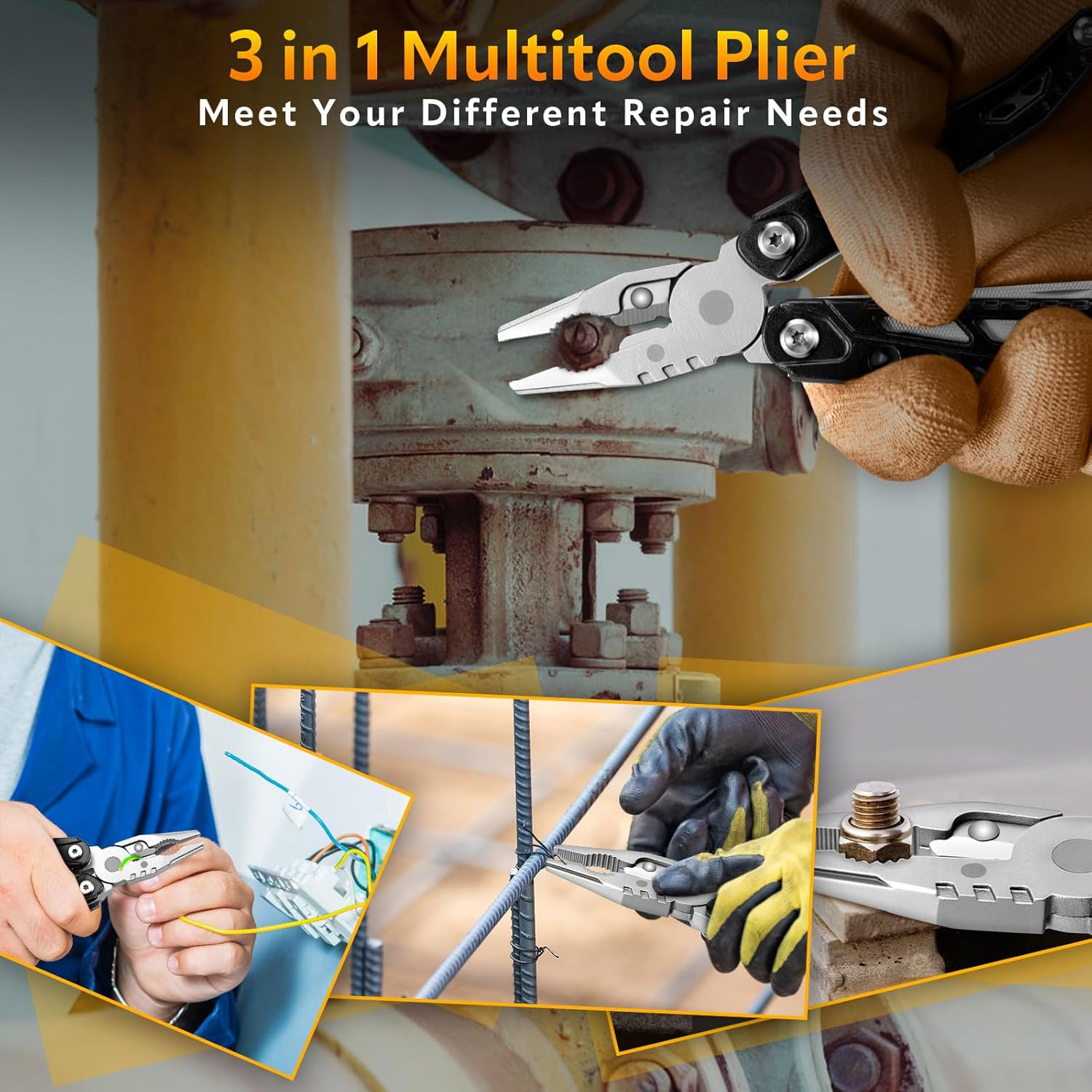 15 in 1 Multitool Claw Hammer Camping Accessories Gifts for Men Stocking Stuffers Multi Tool with Screwdrivers, Pliers, Pincers, All in One Cool Gadgets for Survival Camping Hiking Outdoor