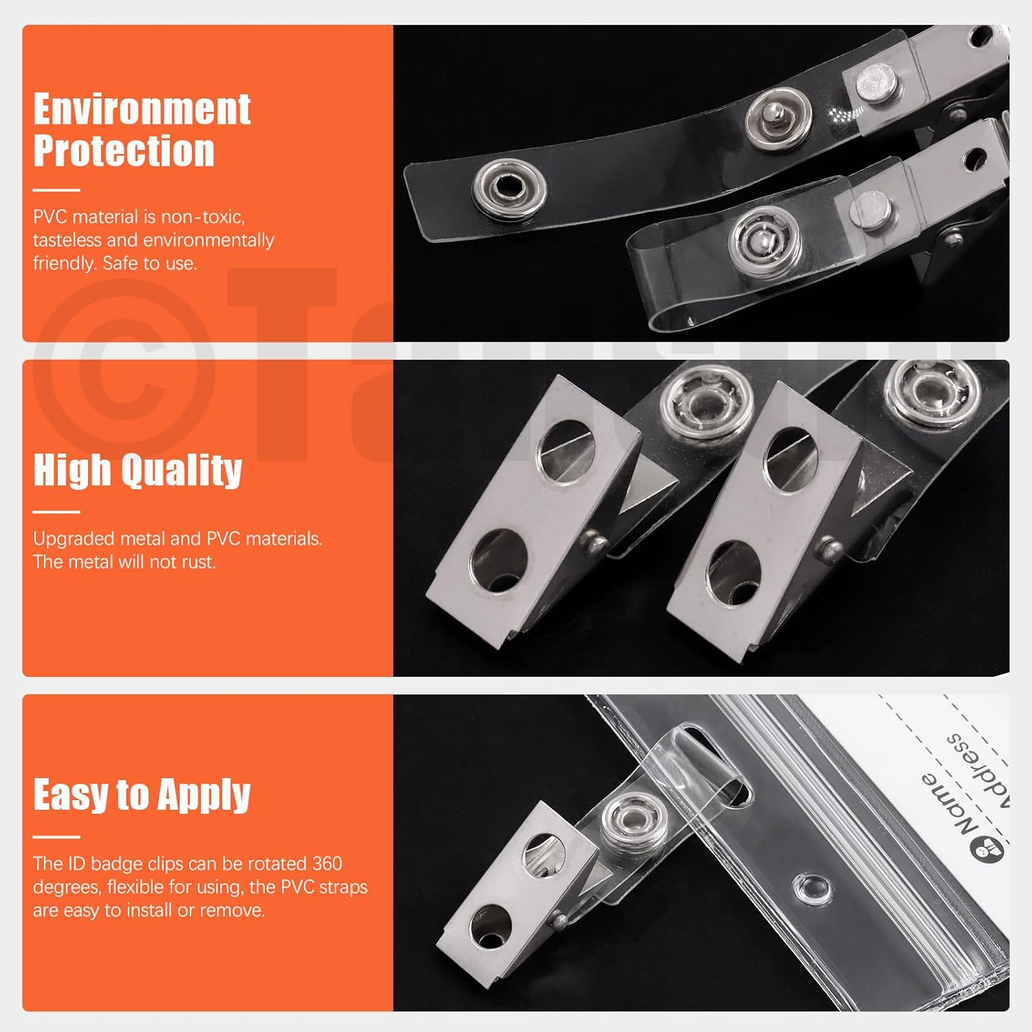 Tanstic 50Pcs Metal Badge Clips with Clear PVC Straps, Name Tag Clips, Double Hole ID Badge Clip, Badge Strap Clip ID Card Clip for ID Cards, Badge Holders, Name Tags image number 1