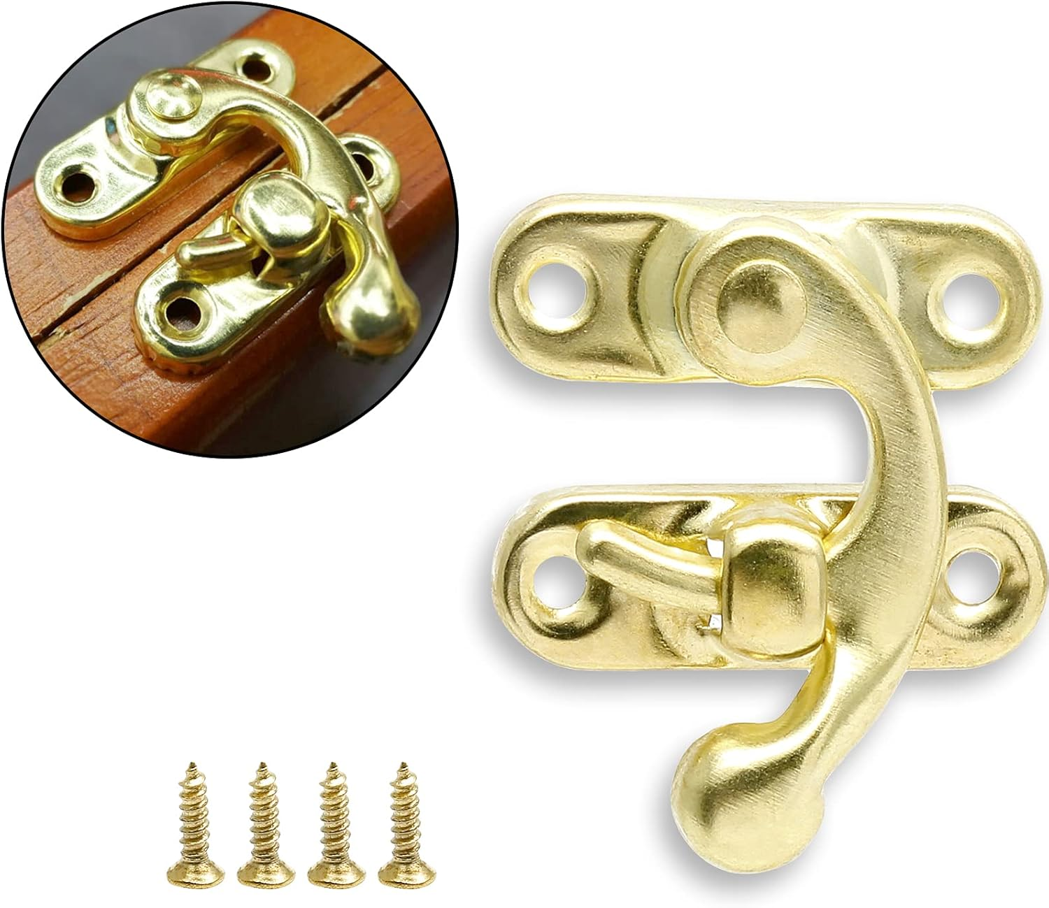 10 Pcs Antique Latch Hook, Antique Jewelry Box Latch, Antique Right Latch Hook with Screws for Wood Jewelry Box Toolbox Suitcase Case (Gold)