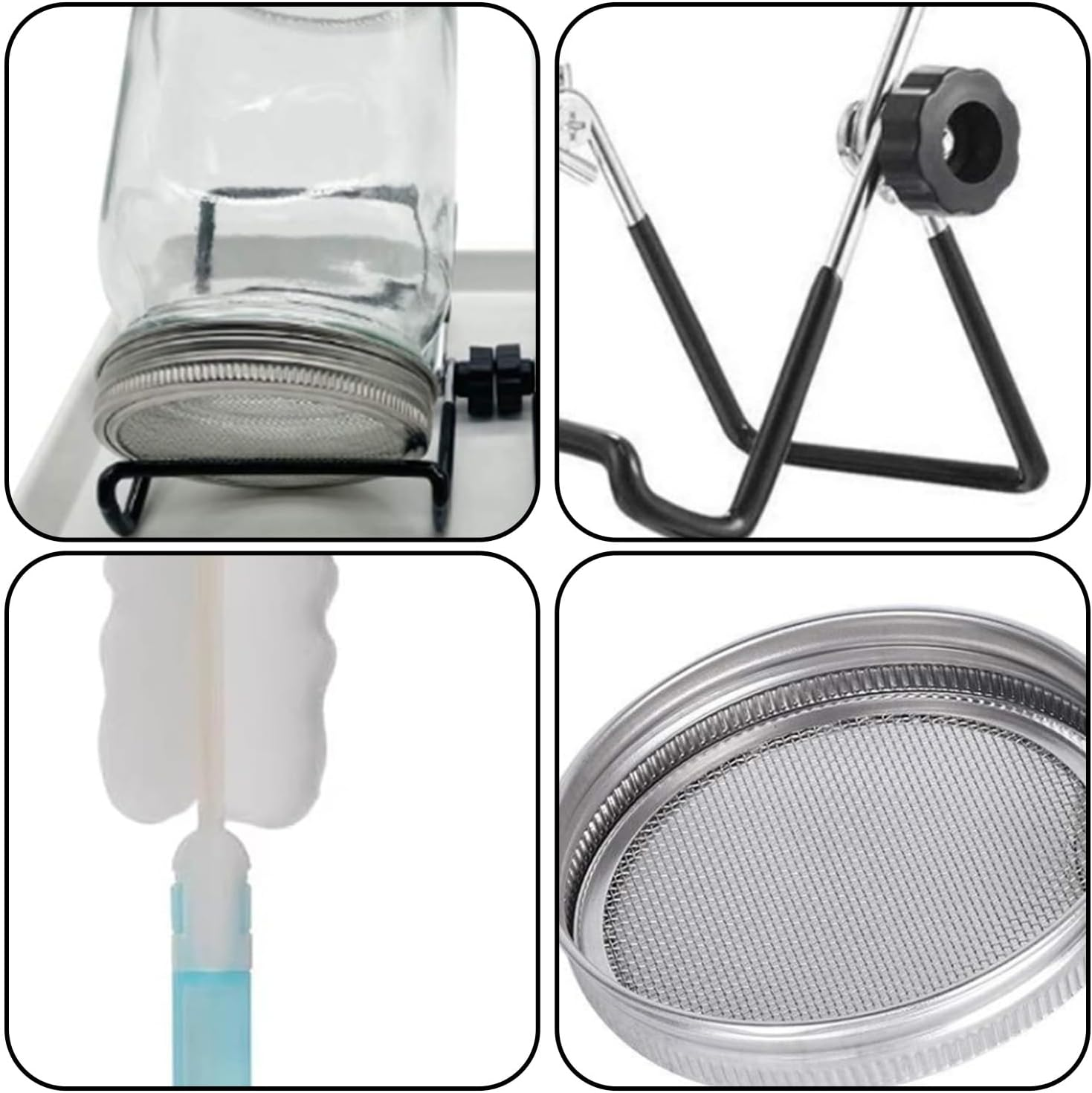 2 Pcs Sprouting Jar,32Oz Seed Sprouting Jar Kit with 304 Stainless Steel Screen Sprout Lids,Tray,Stand,Shading Cloth and Canning Brush for Growing Broccoli, Alfalfa, Mung Bean image number 2