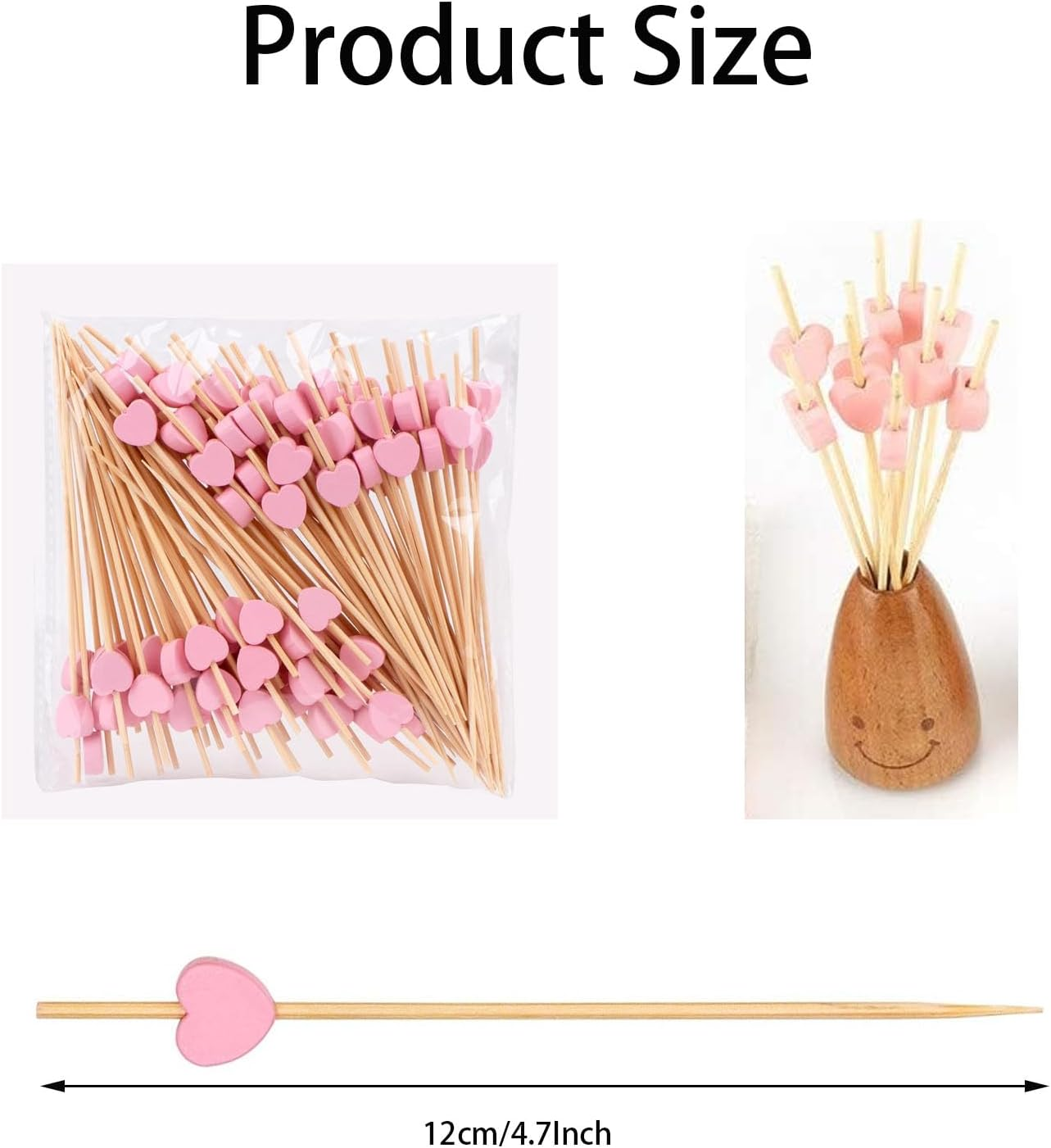 200Pcs Fruit Toothpicks, Heart-Shaped Bamboo Toothpicks (Pink), Natural Cocktail Picks for Appetizers, Fruit, Cake, BBQ, Sandwiches image number 6