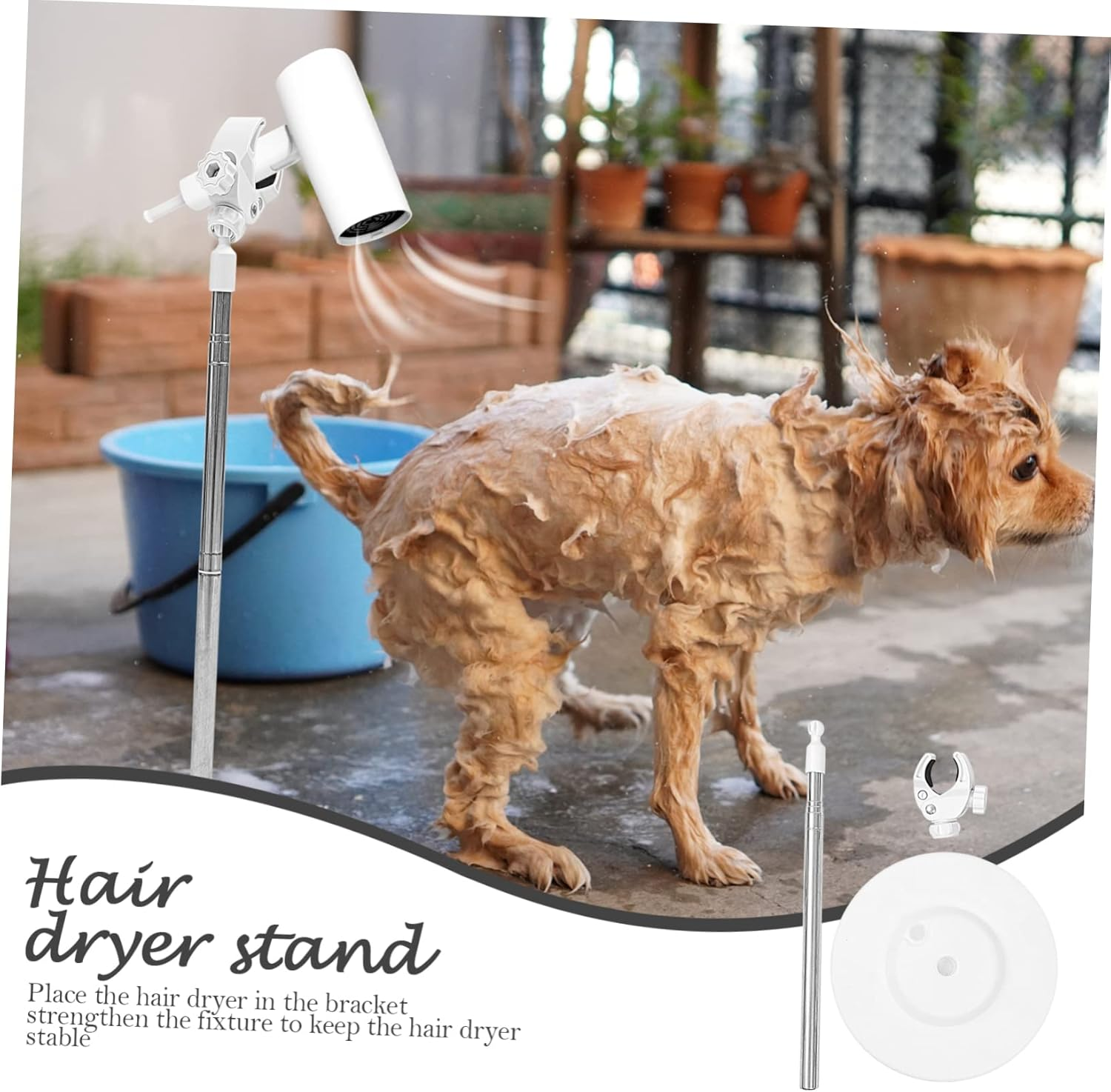 PLAFOPE Pet Hair Dryer Stand with Rotatable Holder 135Cm Extendable Floor Support for Dog Grooming White Adjustable Blow Dryer Holder image number 2