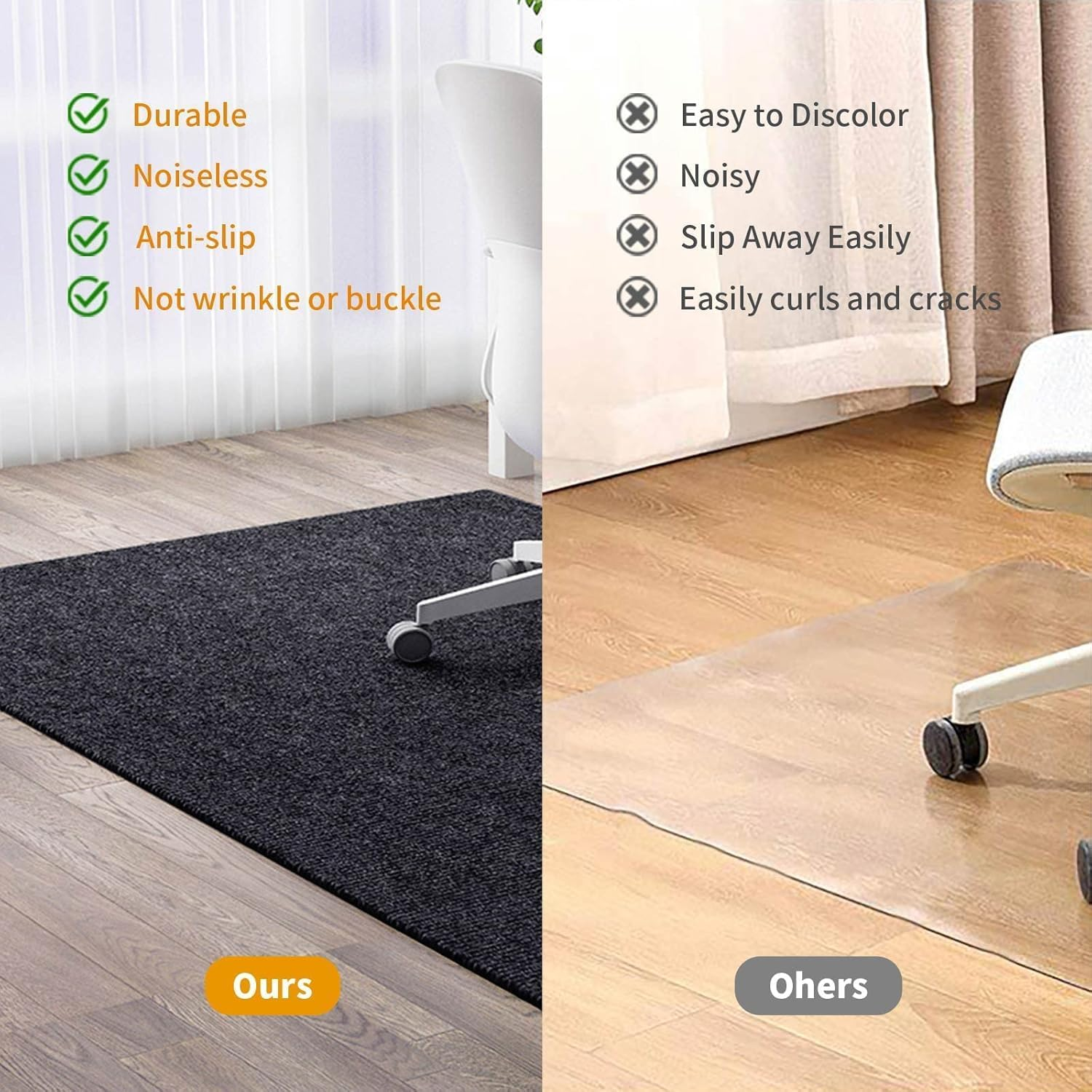 160&times;130Cm Office Chair Mat for Hardwood & Tile Floors &ndash; Anti-Slip, Noise-Reducing, Cuttable, Odorless, Easy-To-Clean Desk Mat for Office, Home & More, Dark Grey image number 4