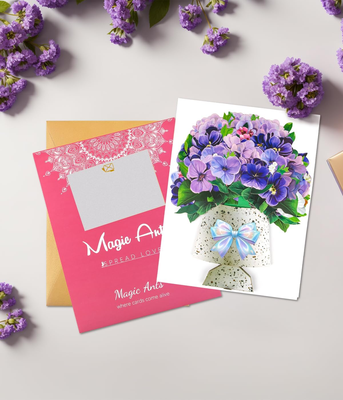 Violet Pop-Up Card, 3D Flower Bouquet Greeting Card with Envelope and Notecard, for Birthdays, Mother&rsquo;S Day, Weddings, Anniversaries, Easter, Get Well, Sympathy, Thinking of You, and Housewarming image number 5