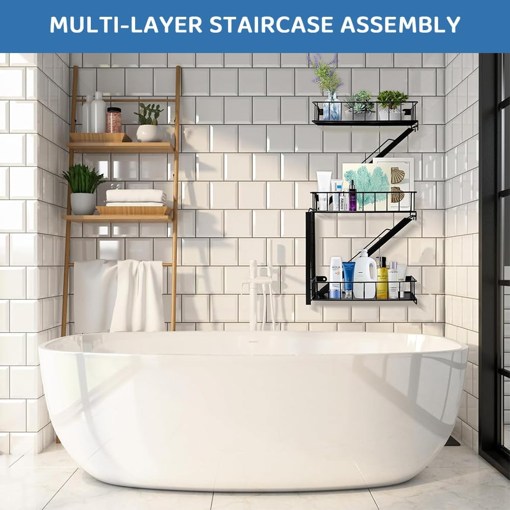 Fire Escape Wall Shelf &ndash; 3 Tier Metal Floating Ladder Shelves, New York Style Decorative Wall Organizer, Action Figure & Book Display Rack for Living Room, Bedroom, Office Decor image number 2