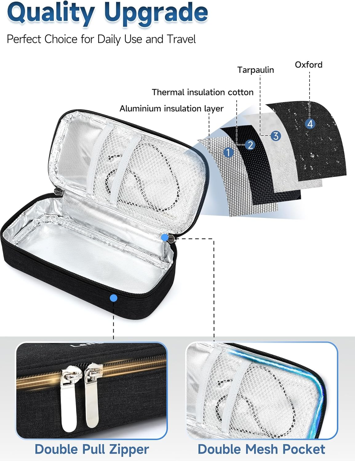 YOUSHARES Insulin Cooler Travel Case for Pen & Vials, Temperature Display Diabetic Medication Cooling Bag with Protective Ice Brick, TSA Approved Refrigerated Diabetes Supplies Carrying Organizer image number 6