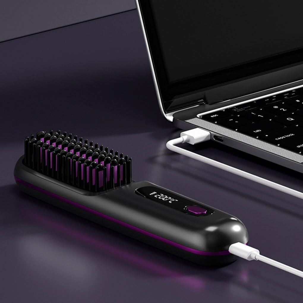 Cordless Hair Straightener Wireless Restraint Portable Straightening Brush Hot Comb for Easy Brush for Anywhere, Black image number 4