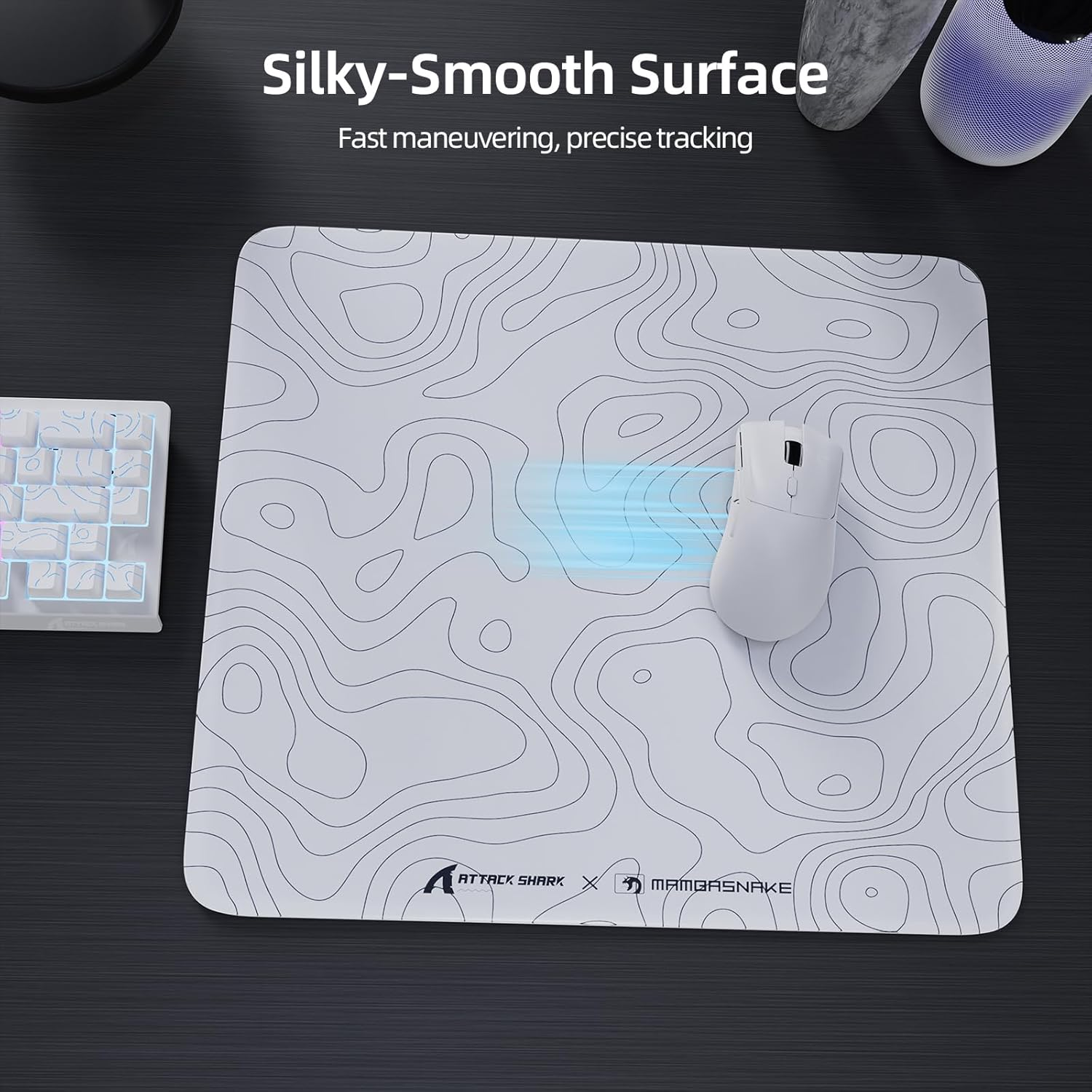 ATTACK SHARK CM05 Large Glass Gaming Mouse Pad - 450X400Mm Nano-Textured Glass for Precision & Speed, Anti-Slip PU Base, 9H Hardness, Smooth & Durable - Suit for Precision Gaming Mice - White Contour image number 6