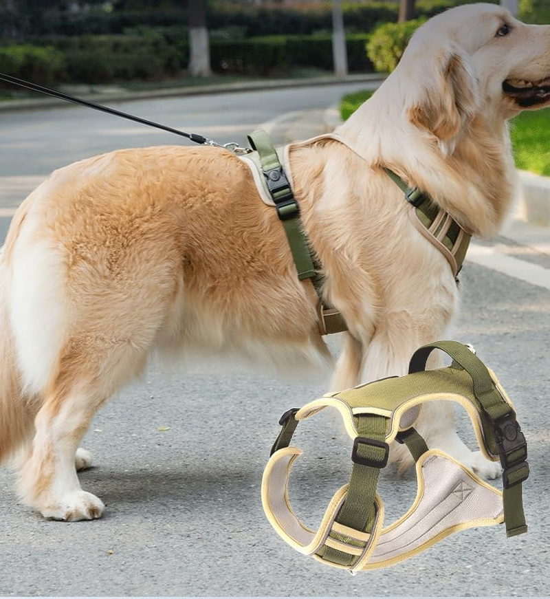Escape Proof Dog Harness - No Pull Dog Harness with Handle, Soft Padded Reflective and Adjustable Full Body Pet Harness Vest for Medium Large Dogs Walking Hiking Training (Army Green, Small)