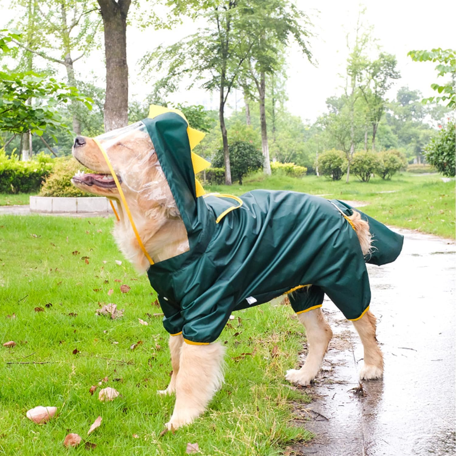 Large Dog Raincoat Full Coverage Slicker Dog Rain Coat Hoodie, Animal Shape Waterproof Jacket for Small Medium Large Dogs Dinosaur (Dinosaur, 5XL) image number 3