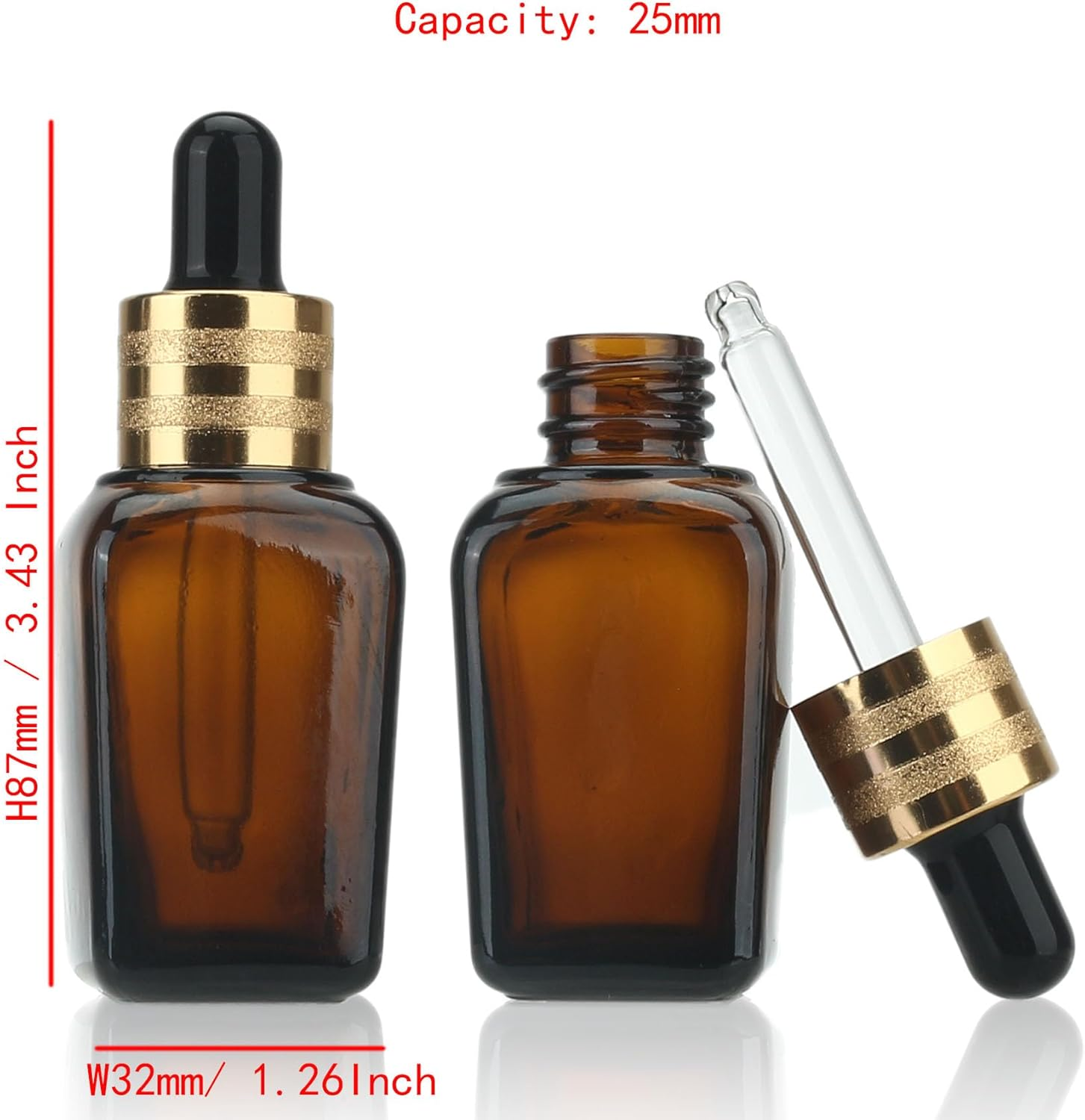 COSIDEA 16Pcs Empty 25Ml 0.83Oz Square Amber Glass Dropper Bottle for Essential Oil Liquids Travel Bottles image number 3