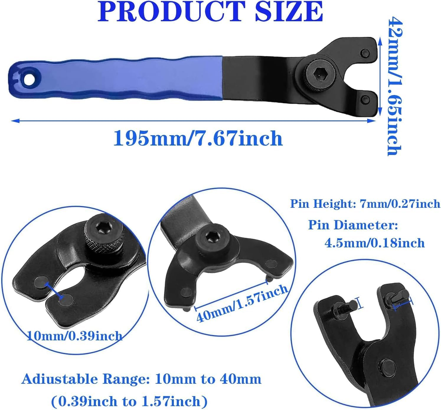 KEWAYO Grinder Wrench, Universal Adjustable Lock-Nut Pin Spanner Wrench with Non-Slip Plastic Coated Grip, Power Angle Grinder Tool for 4" 5" 6" 7" 9" Angle Grinders image number 1