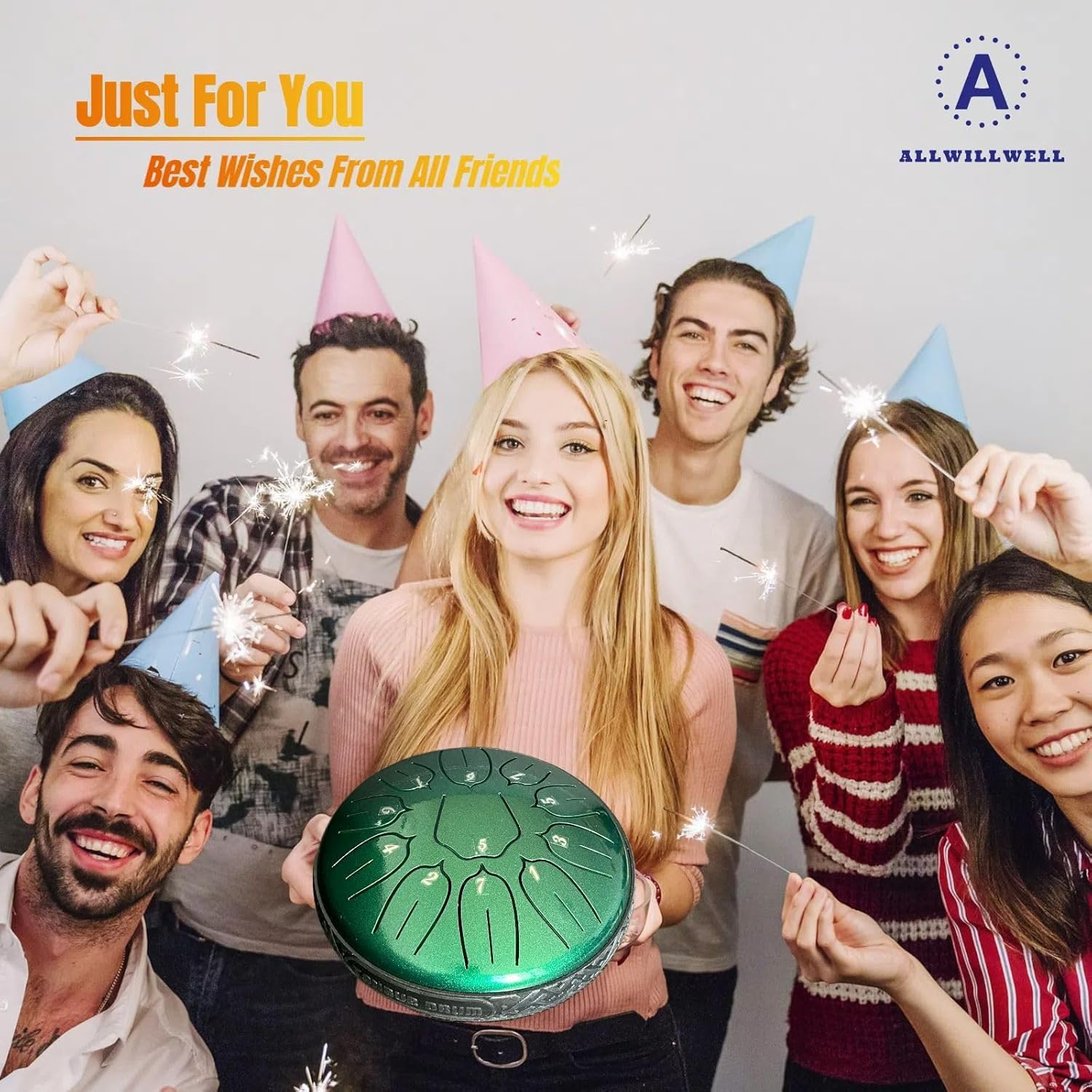 Steel Tongue Drum&Rain Drum - 6" 11-Note Waterproof Percussion | D Tuning | Thick Carbon Steel for Rich Tones | Perfect for Meditation, Yoga & Outdoor Rain Play (GREEN) image number 1