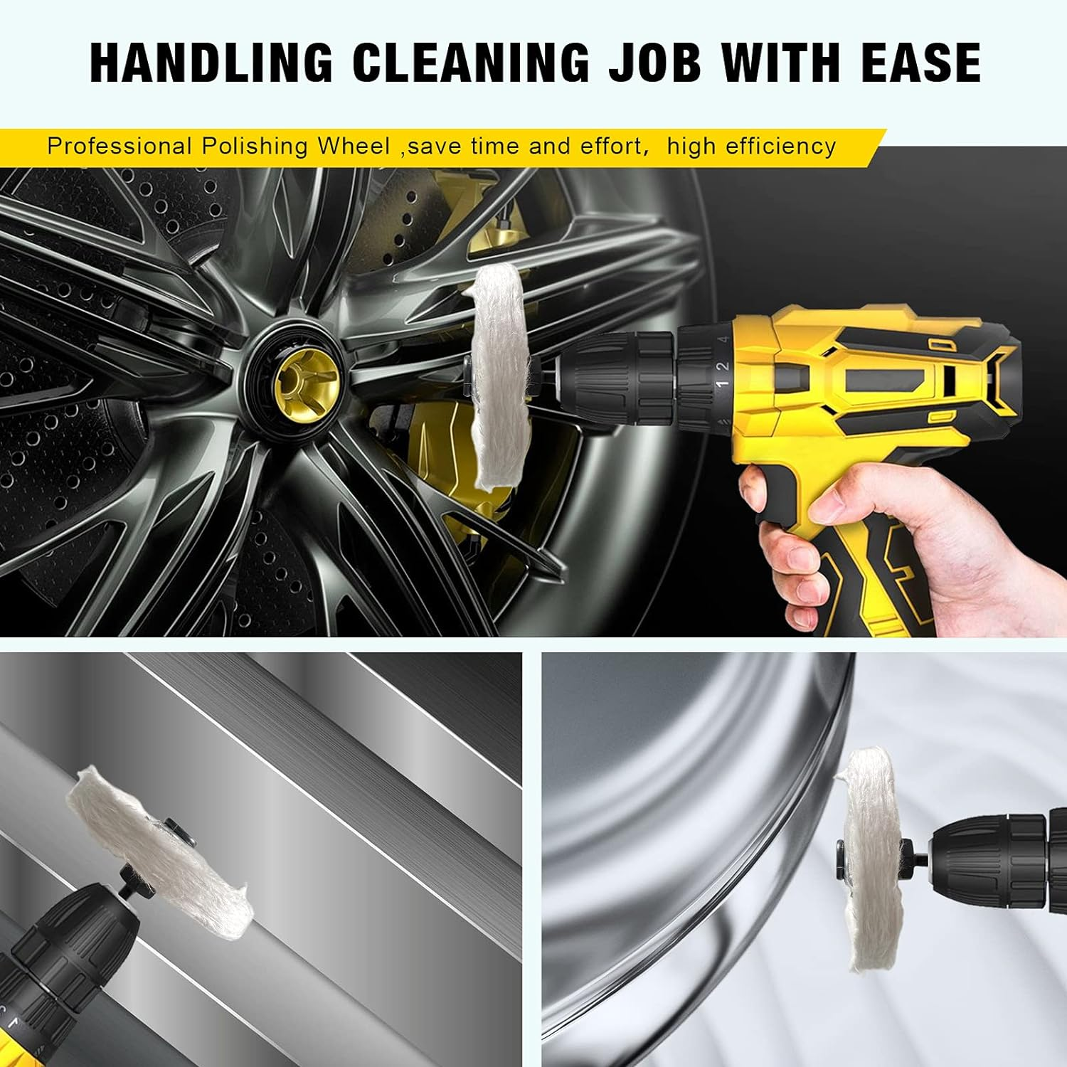 9Pcs 4'' Buffing Polishing Wheels Set Including Yellow(36Ply)/White(50Ply)/ Flannel(30Ply)/ Denim/Sisal Wheel with 1/2" Arbor Hole 3Pcs Compound and 1/4" Handle for Polishing image number 3