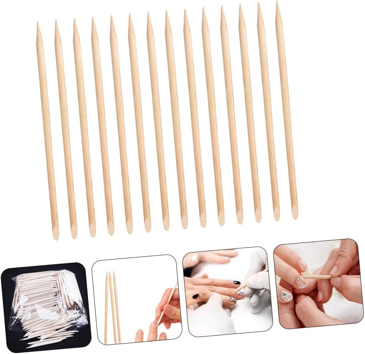 Healeved 100Pcs Wood Nail Sticks Cuticle Pusher Remover Double-Ended Pedicure Tools for Professional Nail Art and Manicure Use image number 5
