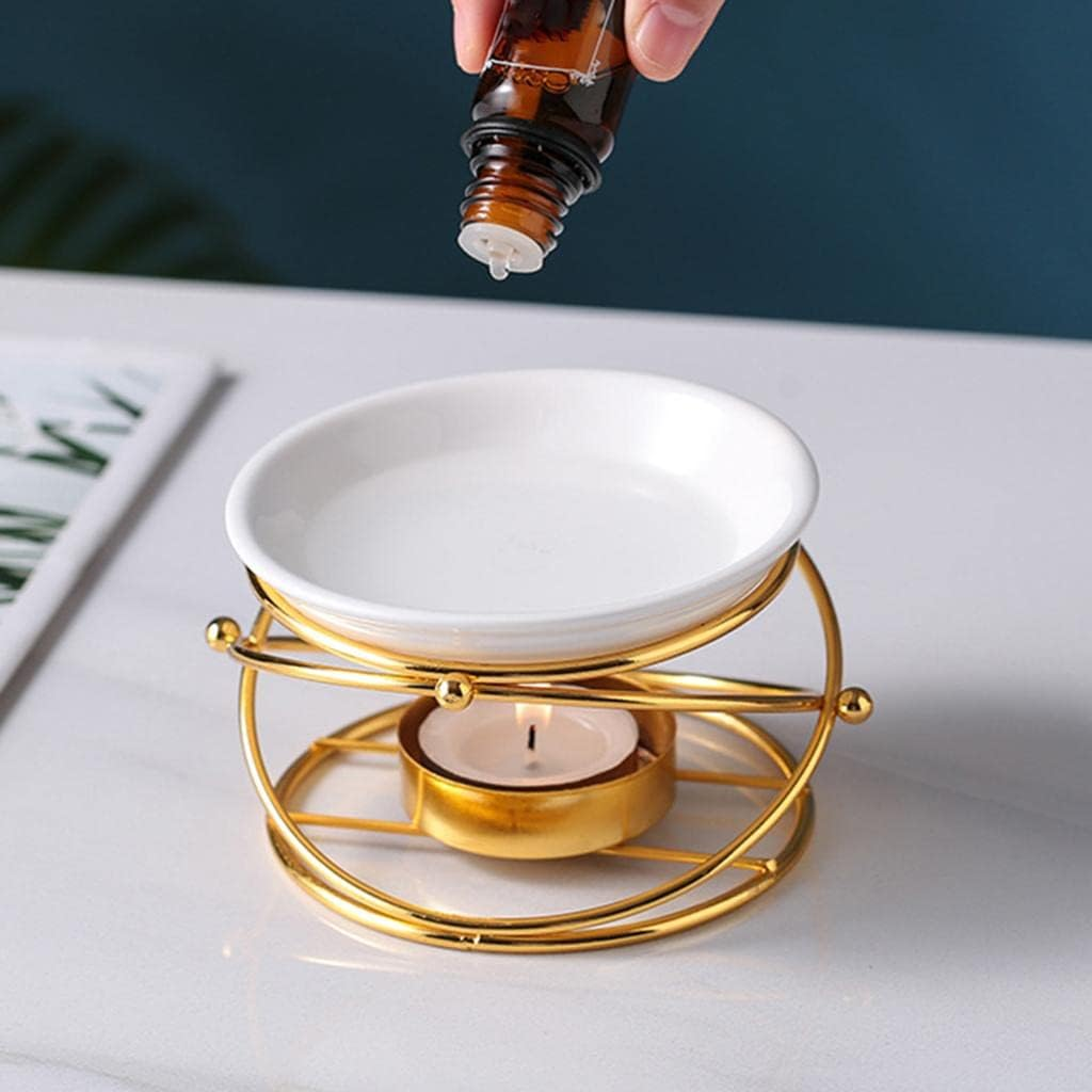 Generic Meltinging Essential Oil Warmer, Burner Ceramic Oil Tealight Holder Bedroom Decor Christmas Housewarming Gift, Golden