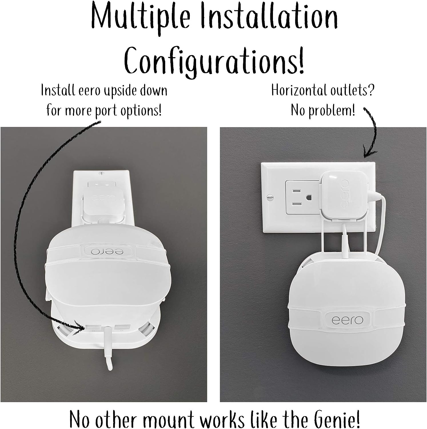 The Eero Genie for Eero 6+, Eero 6, and Mesh Wi-Fi: Wall Mount Outlet Holder Stand | Lowest Profile | Open Access | Multiple Install Options | Horizontal Outlets | Design Winner! (2-Pack) image number 1