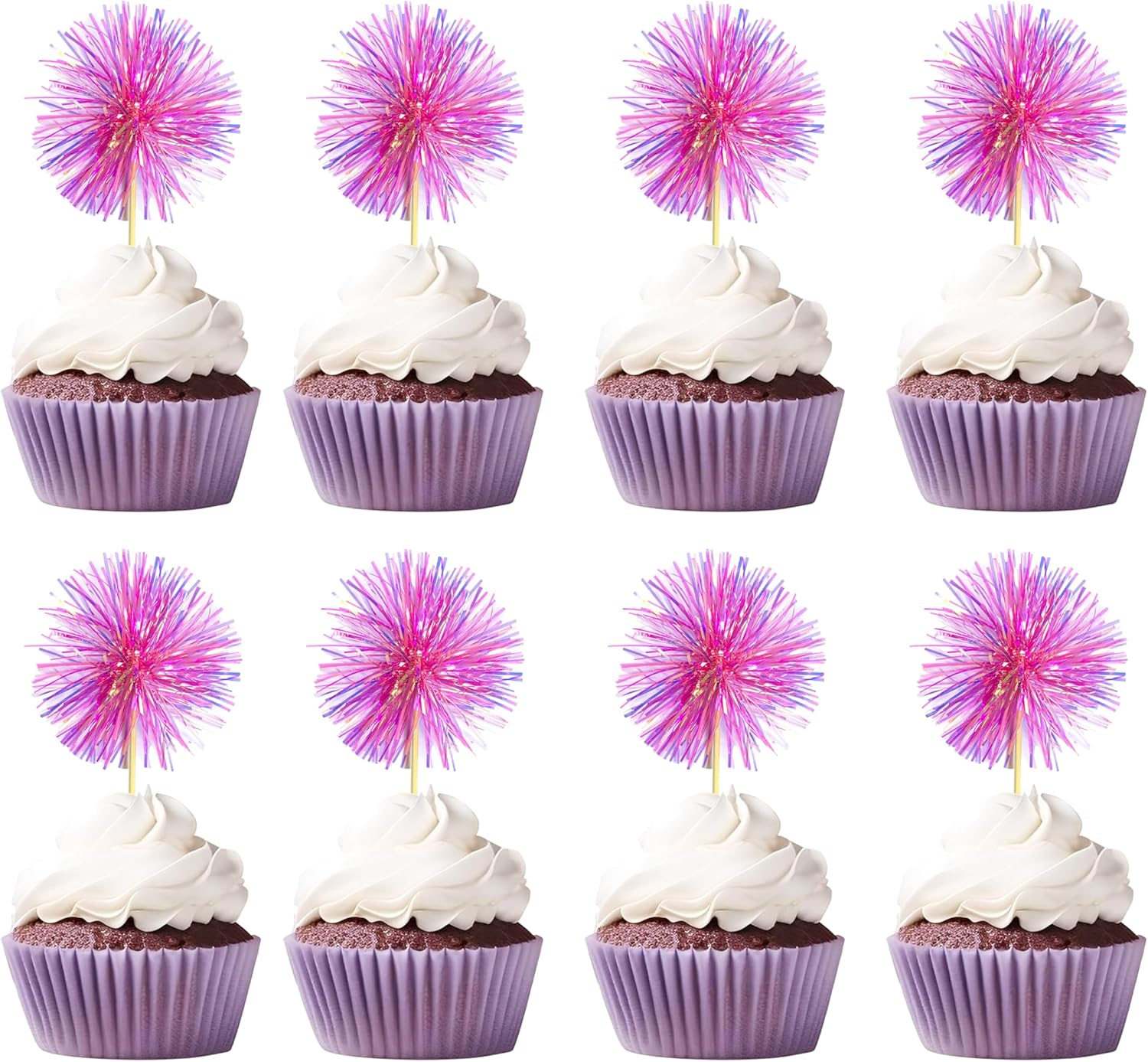 30PCS Foil Firework Cupcake Toppers, Takemay Happy Birthday Rose Cake Toppers, Sparkle Tinsel Flower Drink Stirrers Cocktail Food Fruit Toothpicks for Xmas Party Birthday Wedding Ceremony image number 3