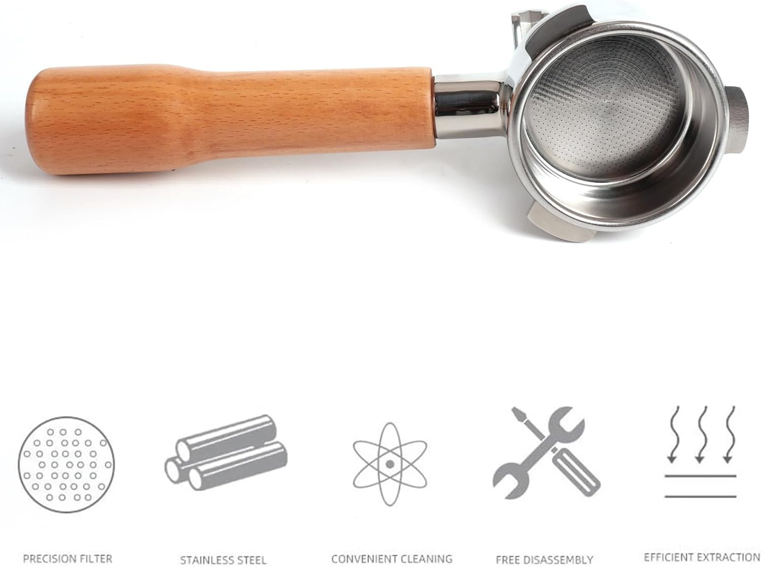 54Mm Coffee Permanent Filters Double Spout Splitter Portafilter Reusable Coffee Filters Wood Handle Compatible with Breville 870/880 (54Mm)