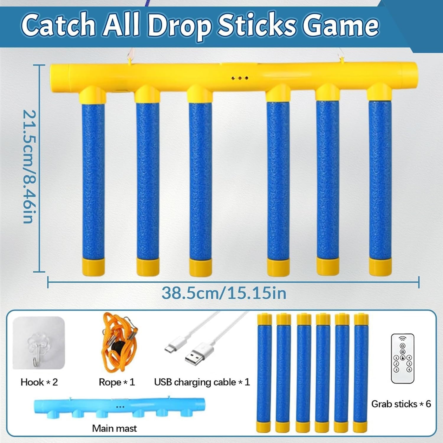 Reflex Drop Sticks Challenge Game with Remote Control - Hand Eye Coordination Training Tool for Kids & Adults, Reaction Time Test Game with 3 Speed Levels (Blue) image number 1