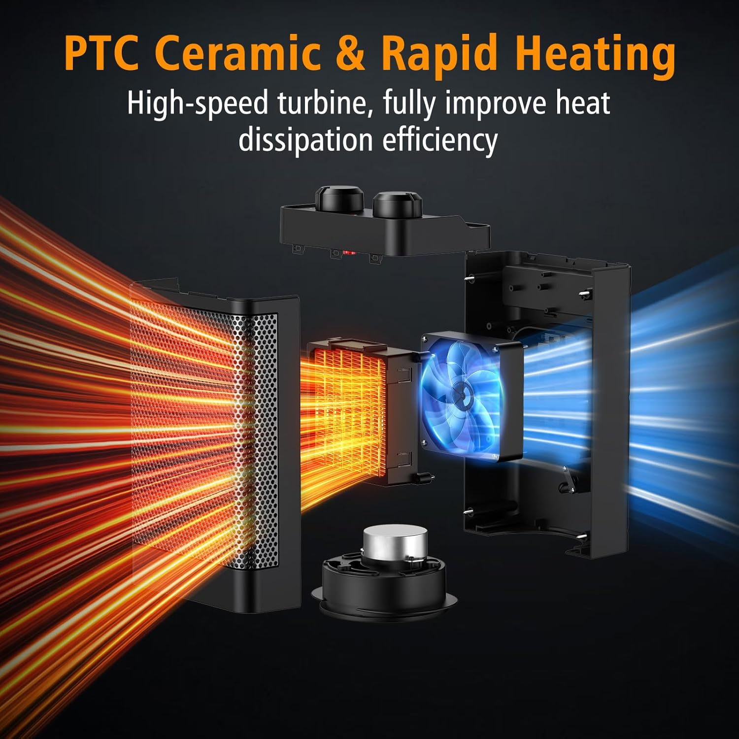 Electric Heater, Fan Heatet, Heaters for Home Low Energy Silent, 3-Mode Oscillating PTC Ceramic Electric Space Heater, Overheating & Tip-Over Protection, Space Heater for Office, Home,Bedroom (Black) image number 1