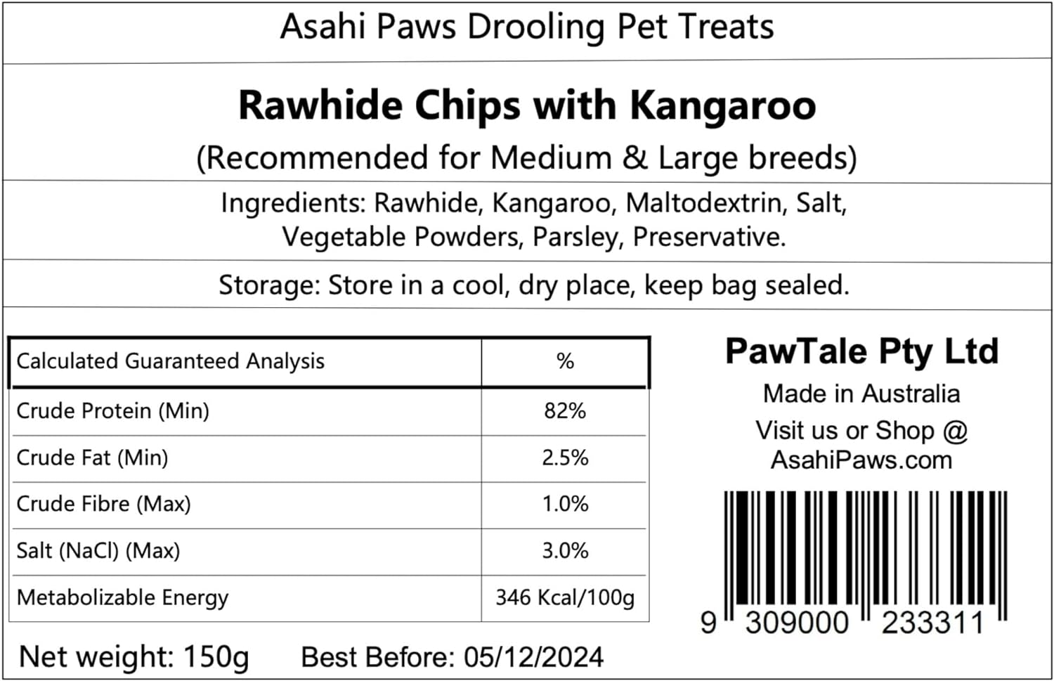 Rawhide Chips with Kangaroo, Dog Dental Care Treats & Training Treats for All Breeds and All Life Stages (150G Pack of 1, Chews) image number 4