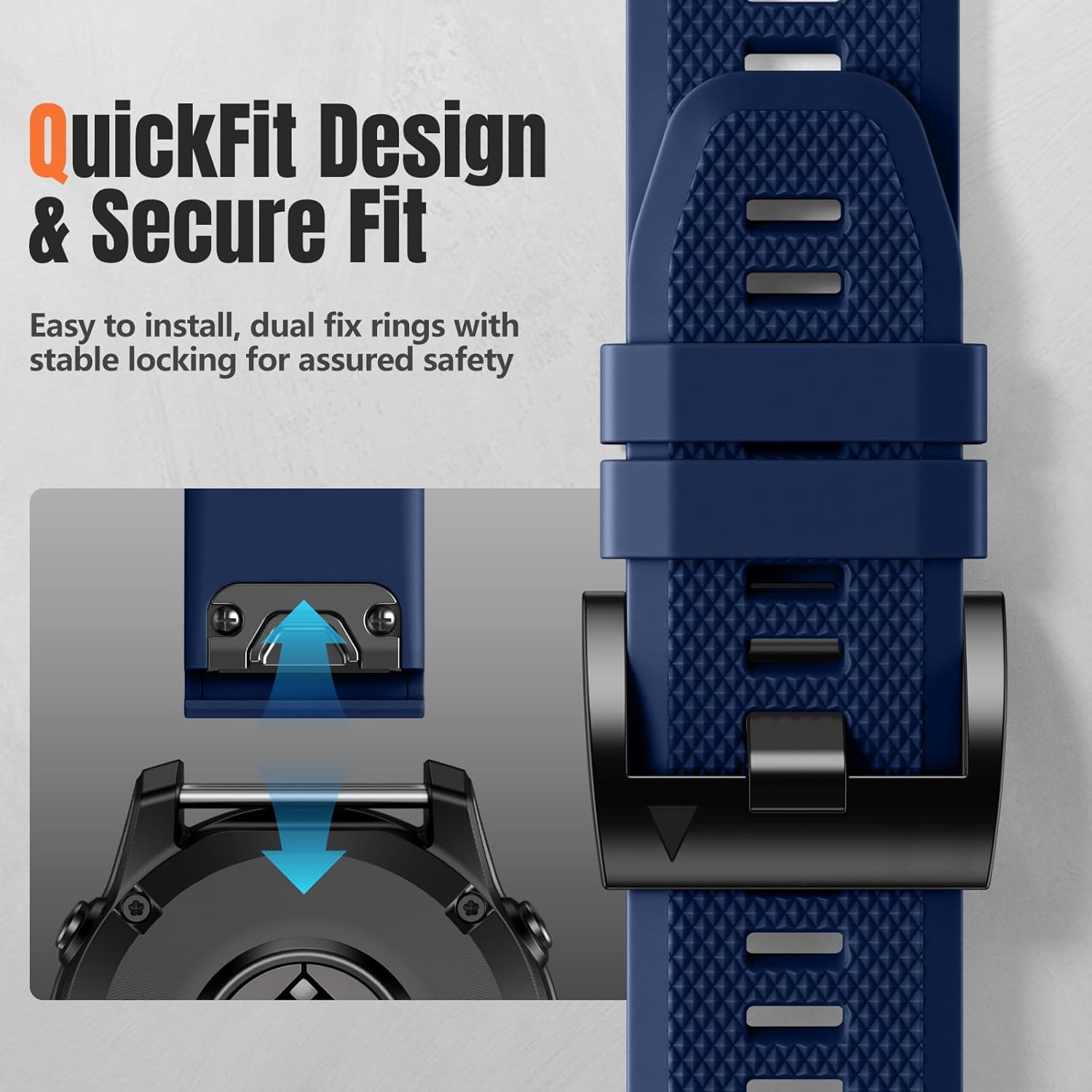 Ouwegaga 22Mm Watch Band Compatible with Garmin Fenix 8 47Mm/Fenix 7/7 Pro/Fenix 6/6 Pro/Fenix 5/5 Plus/Fenix E 47Mm, Soft Sport Silicone Quickfit Strap for Forerunner 935/945/955/965/Instinct 2 1 - Black image number 2