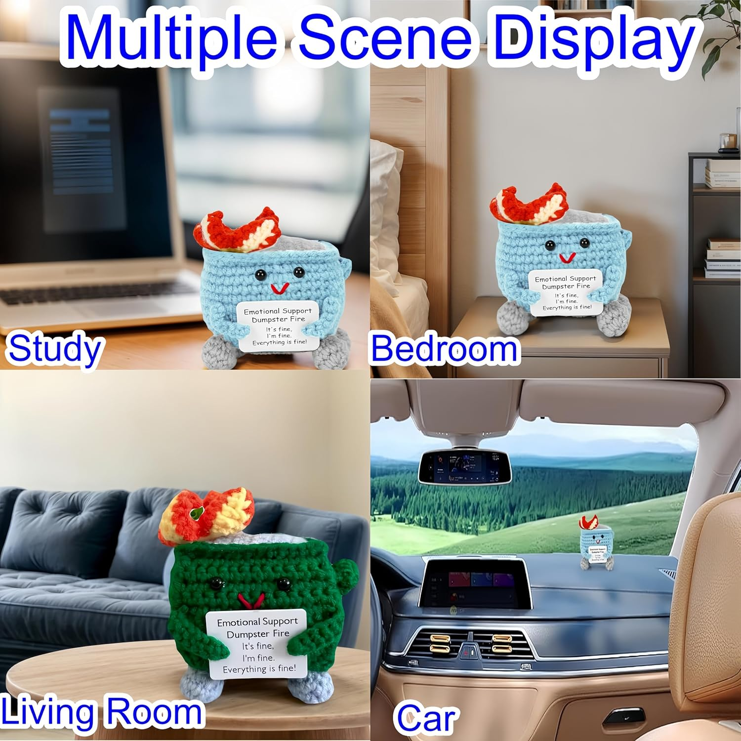 2Pcs Emotional Support Dumpster Fire Doll with Positive Card Positive Crochet Funny Handmade Cute Gifts image number 6