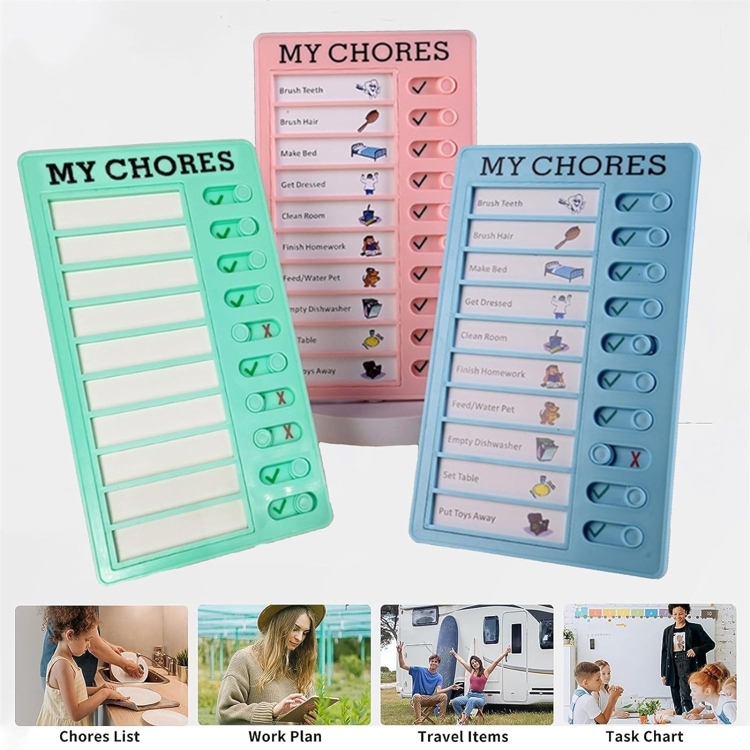 3 Pieces My Chore Checklist Board, Reusable Checklist for Planning Chart with 10 Detachable Cardstock for Home Routine Planning Daily to Do List(3 Colour) image number 2