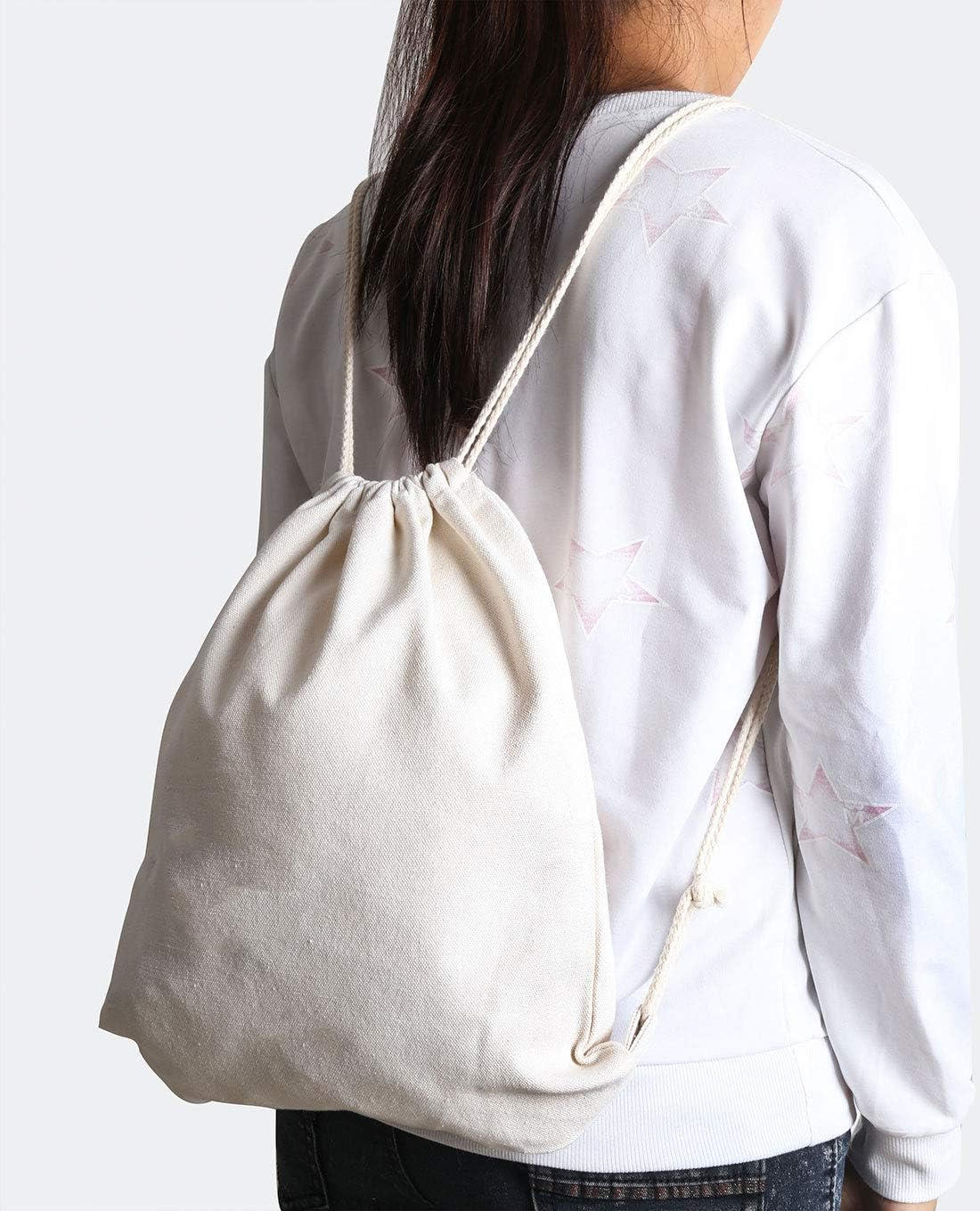 2-Pack Cotton Canvas Drawstring Backpack Gym Sackpack image number 6