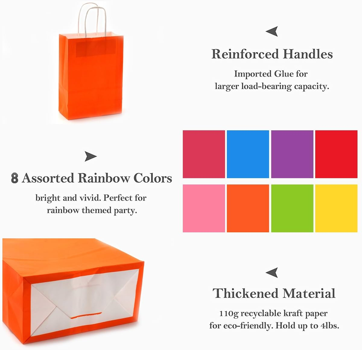 24 Piece Party Favor Gift Bags, 8 Colors Kraft Paper Candy Bags Bulk, Goodie Bags Rainbow Paper Bags with Handles for Wedding, Baby Shower, Birthday, Gifts, Shopping and Party Supplies,Small Gift