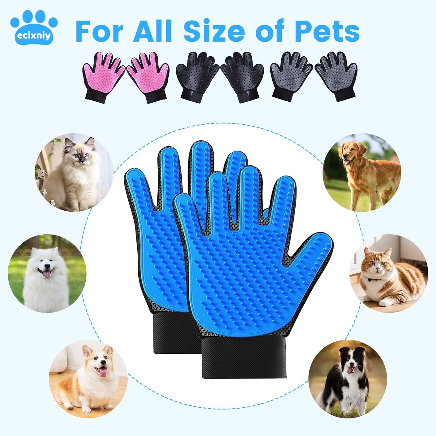 【Ecixniy】Pet Grooming Gloves,One Pair Gentle BPA Free Dog Washing Glove,Pet Hair Remover,Cat Brush Fur Removal Groomer for All Pet Hair Removal Needs-For a Clean Home & Happy Fur Babies（1Pair Black） image number 1