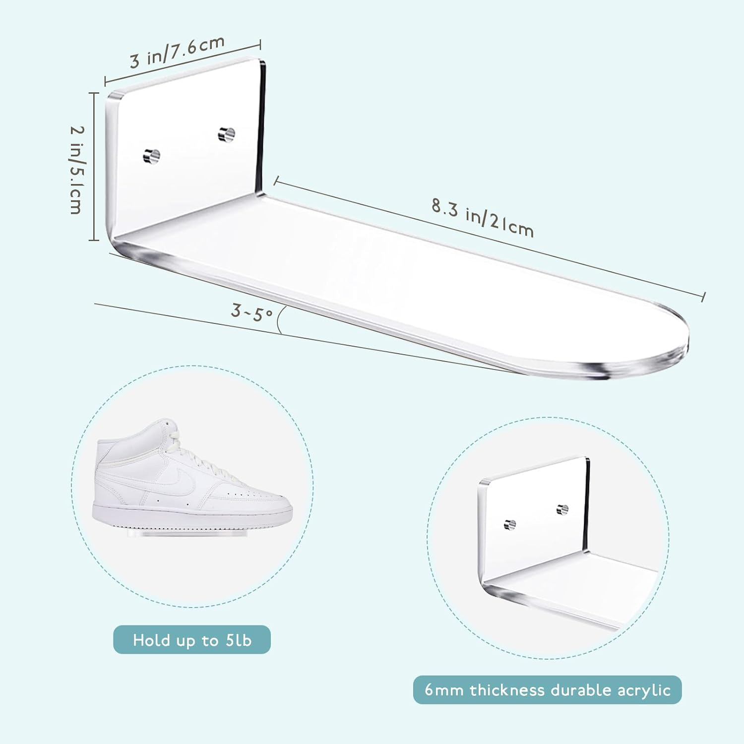 6 Packs Clear Floating Shoe Shelves for Wall Mount, Wall Shelf to Display Collectible Shoes&Sneakers, Acrylic Shoe Storage Shelves for Friends and Families (Set of 6) image number 2