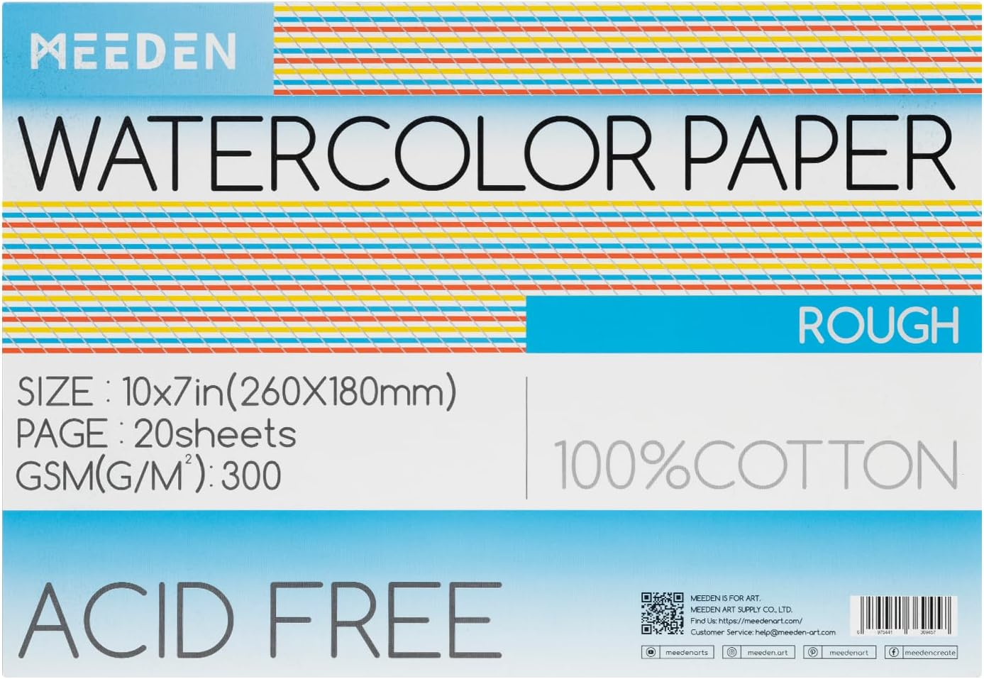 MEEDEN Watercolour Paper Block, 100% Cotton Watercolour Paper Pad of 20 Sheets, 140Lb/300Gsm, Acid-Free Art Paper for Watercolour, Gouache, Ink and More, 10" X 7" Rough Grain image number 4
