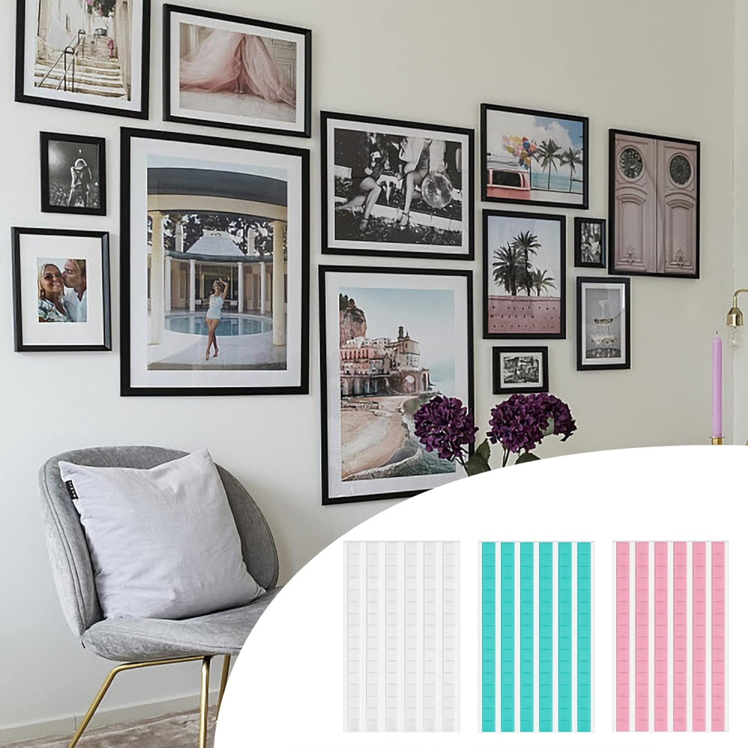 JULBEAR 288 Pcs Sticky Tack, Removable Adhesive Poster Putty, Reusable Wall Safe Mounting Tack for Hanging Pictures and Museum Art Photography (White, Blue, Pink) image number 6