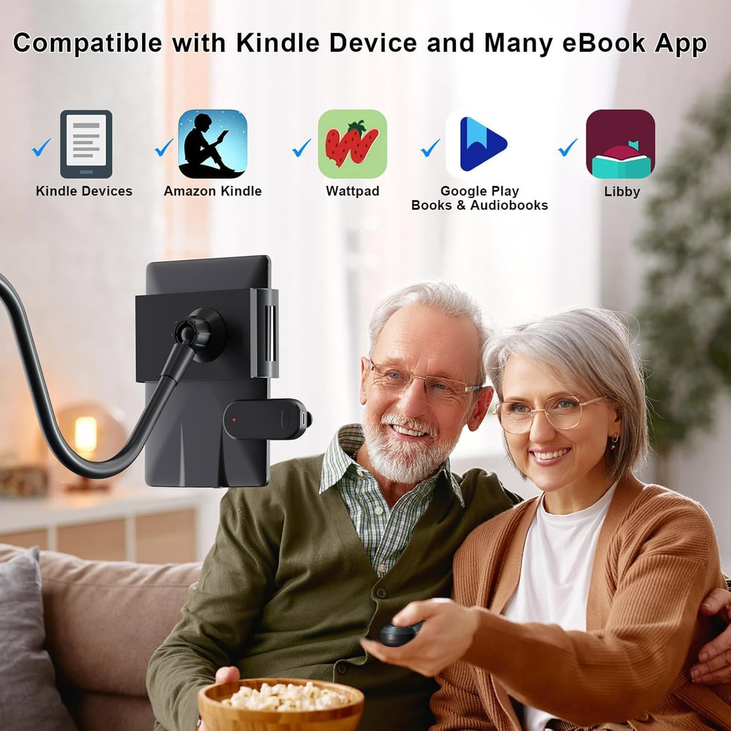 Tablet Holder for Kindle Reading in Bed with Remote Page Turner, Easy Adjust Hands Free Lazy Arm Mount for Kindle Accessories, Gifts for Readers image number 4