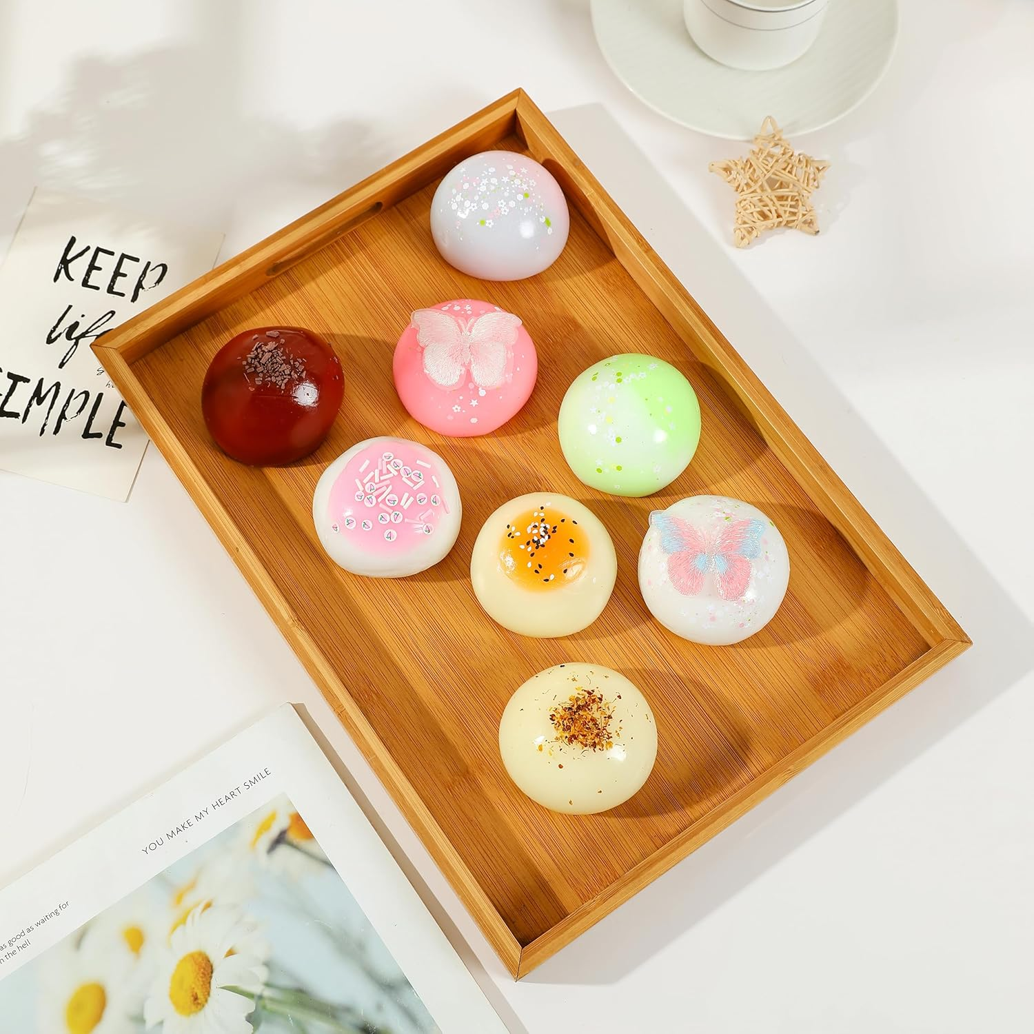 2PCS Taba Squishy Daifuku Squeeze Toys,Sensory Fidget Toy for Your Best Mellow and Chill,Birthday Gift, Squishy Toys for Kids Teenage (Butterfly White-2Pcs) image number 1