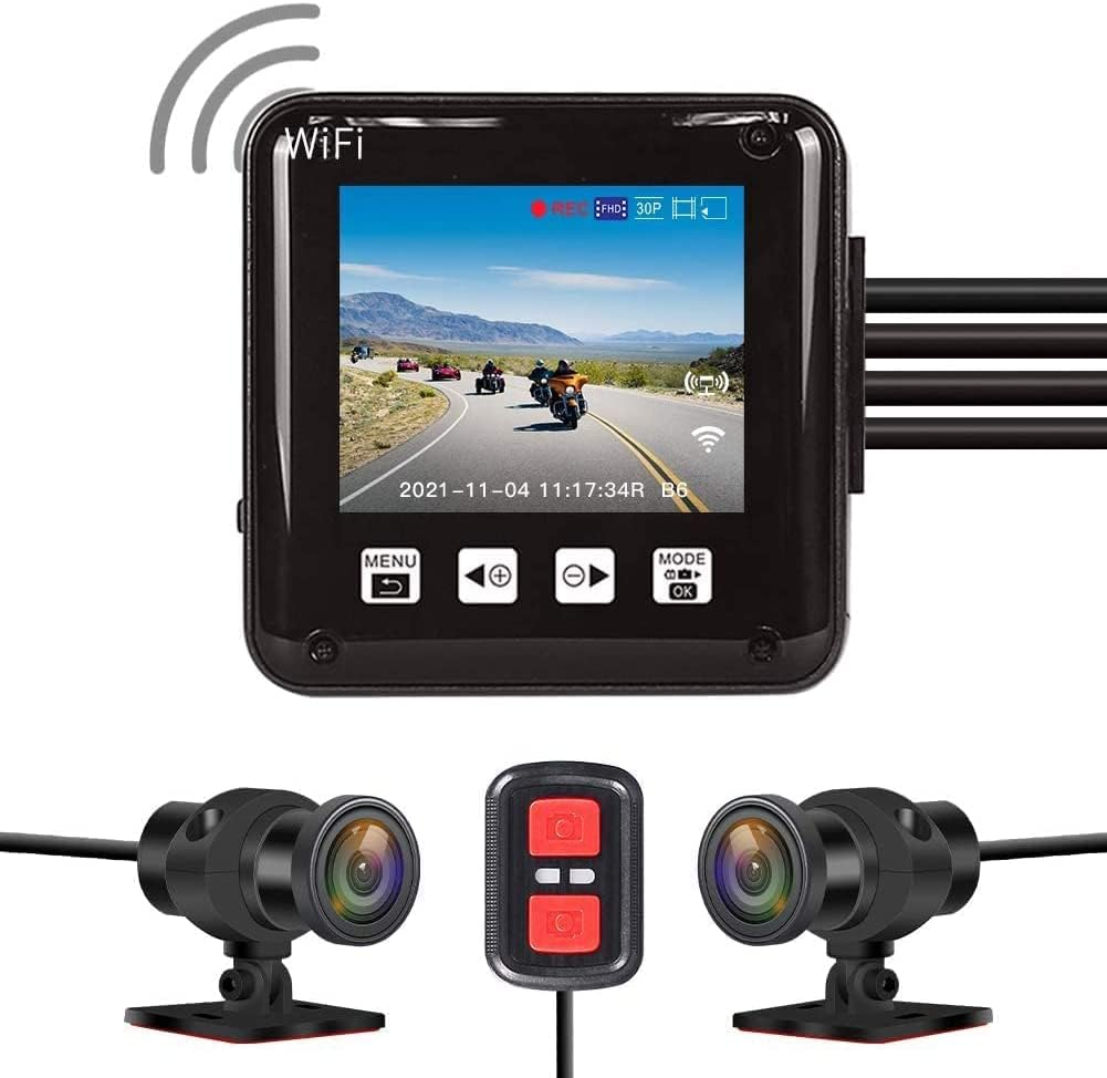 VSYSTO Motorcycle Dash Cam,All Waterproof,150 Degree Fish Eye,Motorbike Recording Camera Dvr,With 2'' Screen,Dual 1920X 1080P Front and Rear Camera Driving Recorder,Wdr,Rear Mirror Image