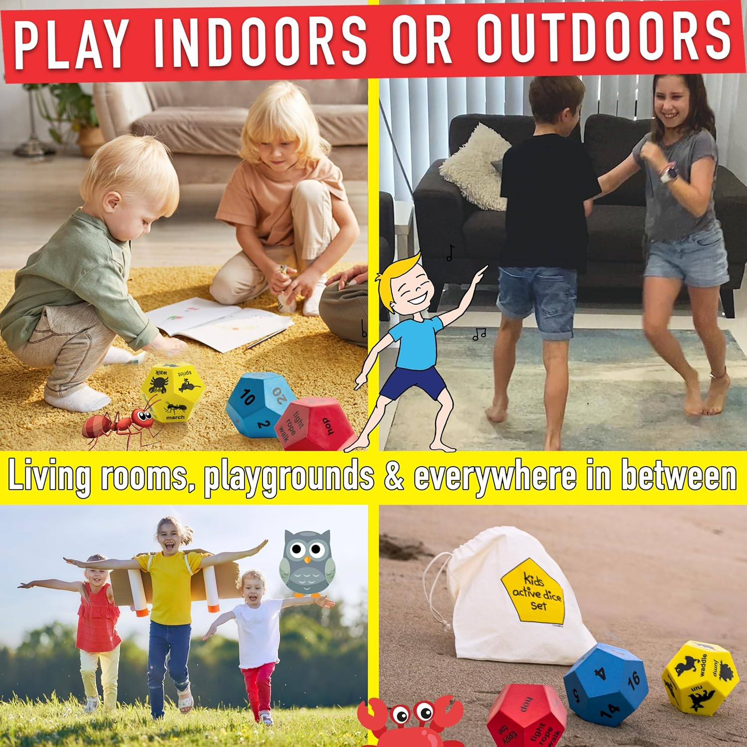 Exercise Dice for Kids, Outdoor Play Equipment, Indoor Movement Games Dice & Outdoor Activities, Kids Fitness & Active Toys for Childcare, Preschool, Kindergarten & School image number 1