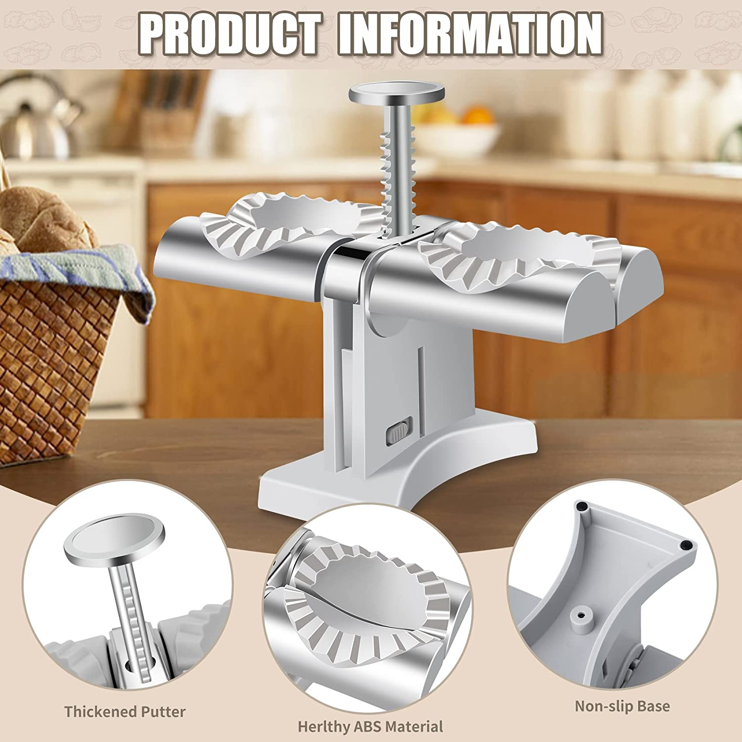 GUYUE Double Head Automatic Dumpling Maker Machine - Mould for Quick Empanadas Making at Home - with Skin Maker, Stuffing Spoon, and Press Wrapper Tool