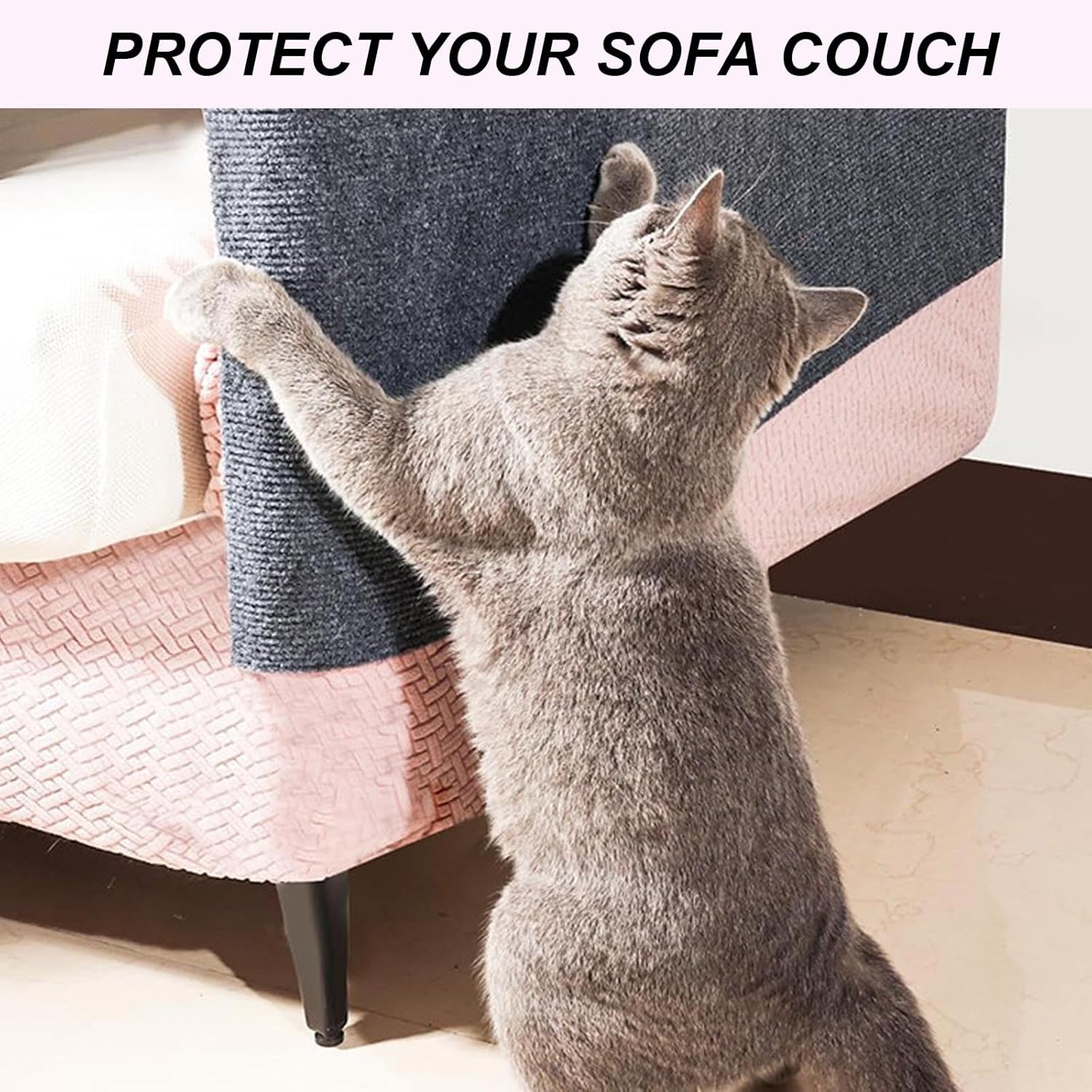 Cat Scratching Mat 78.7"X15.7", Self-Adhesive Cat Scratch Furniture Couch Protector, Cuttable Cat Wall Climbing Carpet, Cat Scratching Pad Replacement for Cat Tree Shelves image number 2