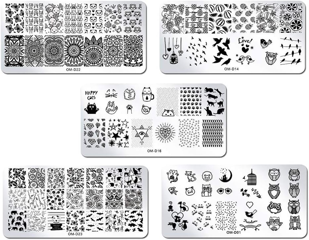 WOKOTO 5Pcs Nail Art Plates Stamping Set Fruit Animal Cat Panda Mandala Image Design Plates Stamping Nail Art Kit image number 4