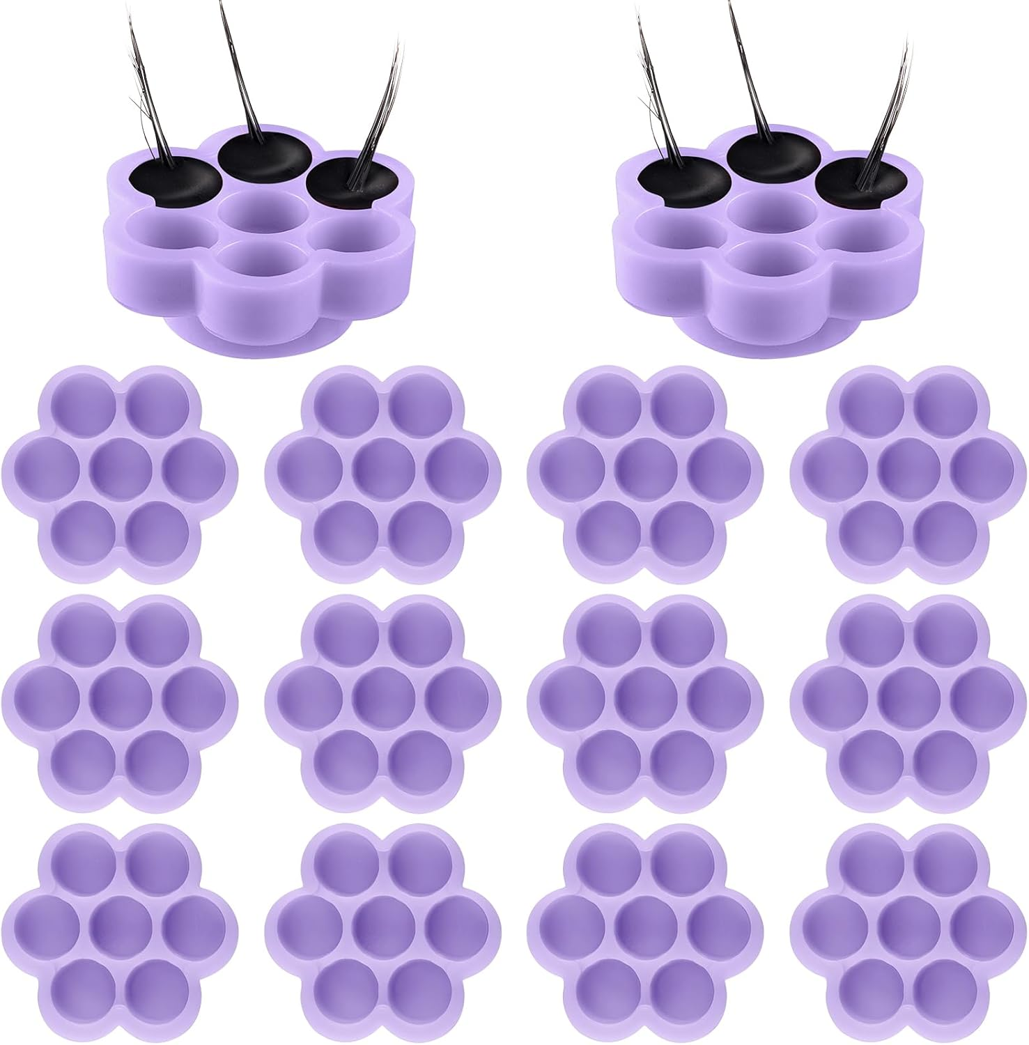 Maitys 200 Pcs Flower Glue Cup Lash Glue Holder Volume Eyelash Extension Flower Pallet Pad Easy Fan Eyelash Ring Cup Bulk for Women Girls Extension Lashing Supply Kit(Pink)