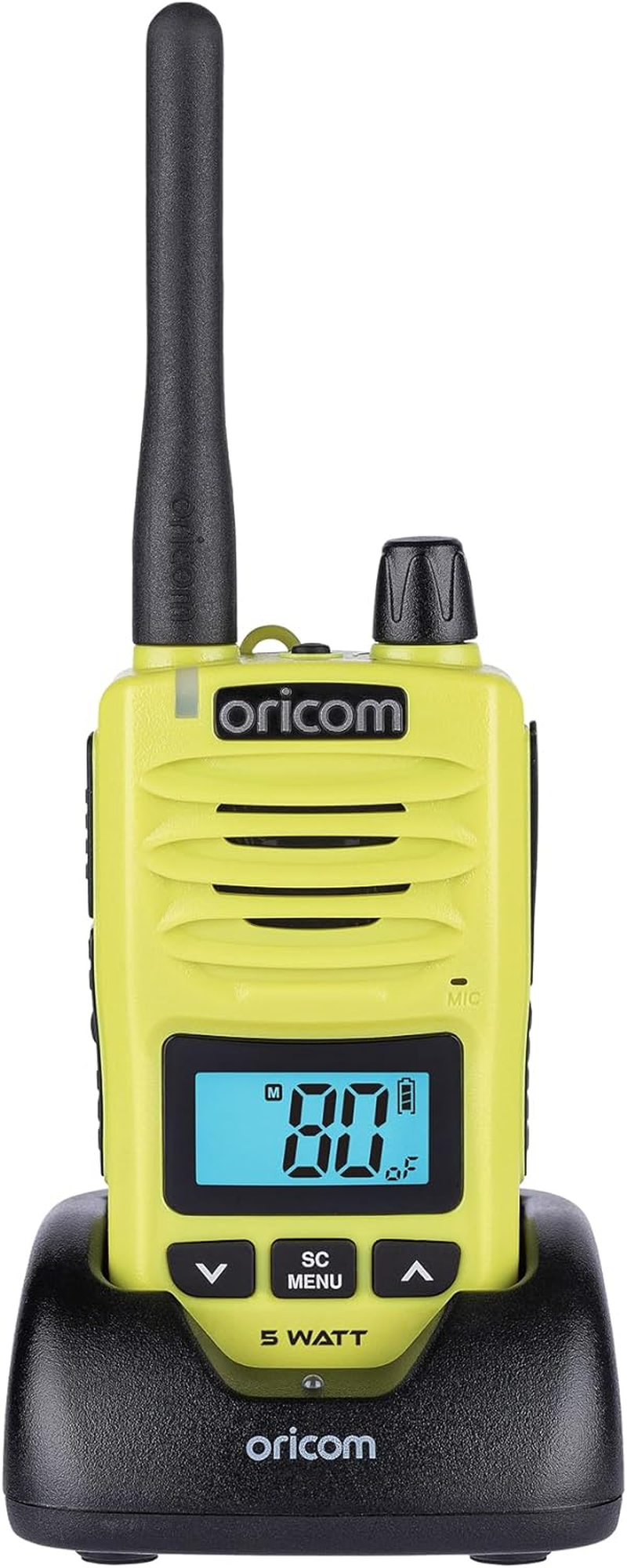 Oricom DTX600 Waterproof IP67 5 Watt Handheld UHF CB Radio Lime - 80 Channels, Duplex, Die-Cast Metal Chassis, Switchable RF Power, Waterproof Dust IP67, Signal Monitoring, Triple Watch image number 2