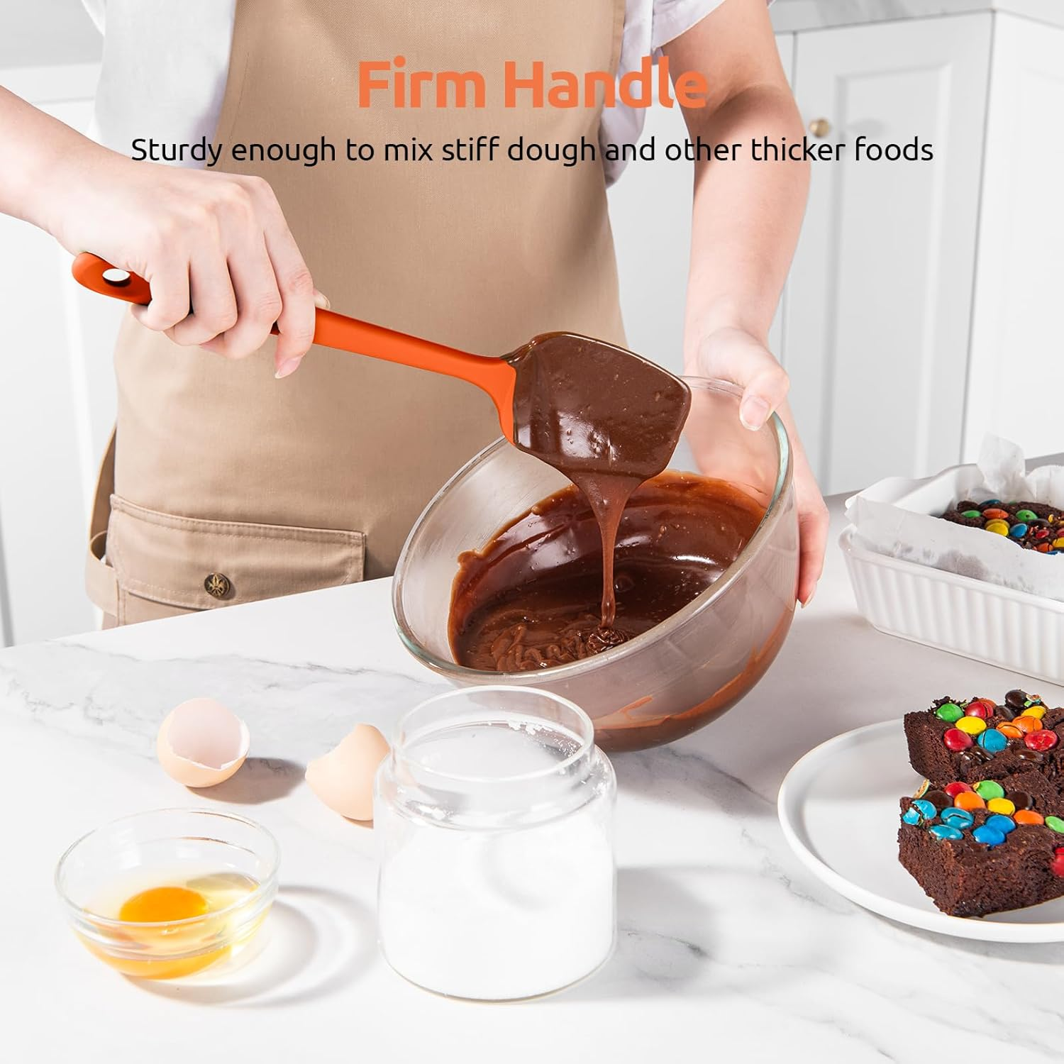 U-Taste Silicone Spoon Spatula Set, 315℃ High Heat Resistant Bpa-Free Flexible Rubber Scraper, Cooking Mixing Baking Kitchen Utensils Set of 3 (Orange) - Colorful image number 5