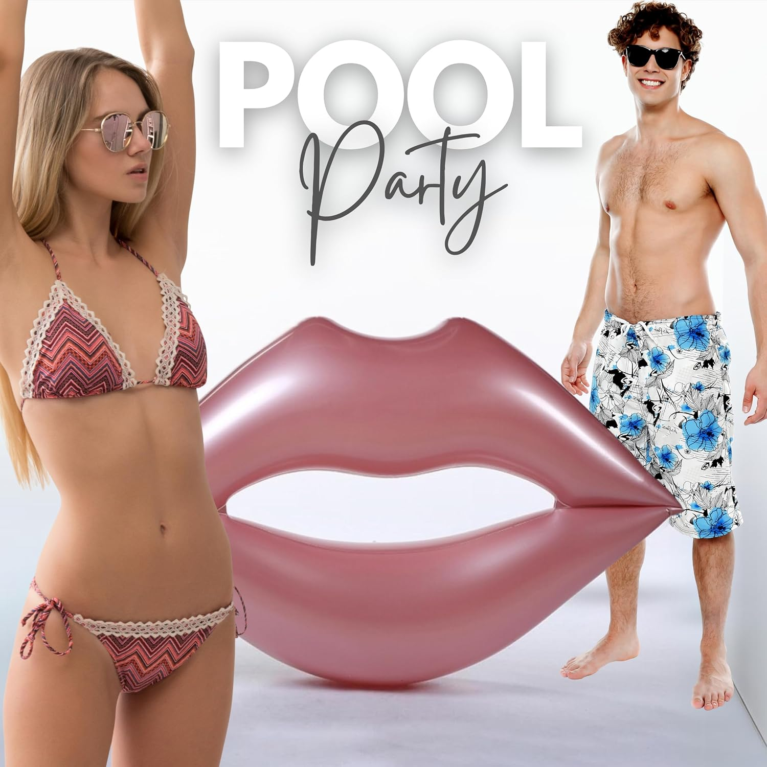 Giant Pink Lips Pool Float &ndash; 46 X 30 Inch Adult Water Lounger Large Pool Float Inflatable Mouth Print Floating Row Water Toy Rest Swimming Pool Float image number 2